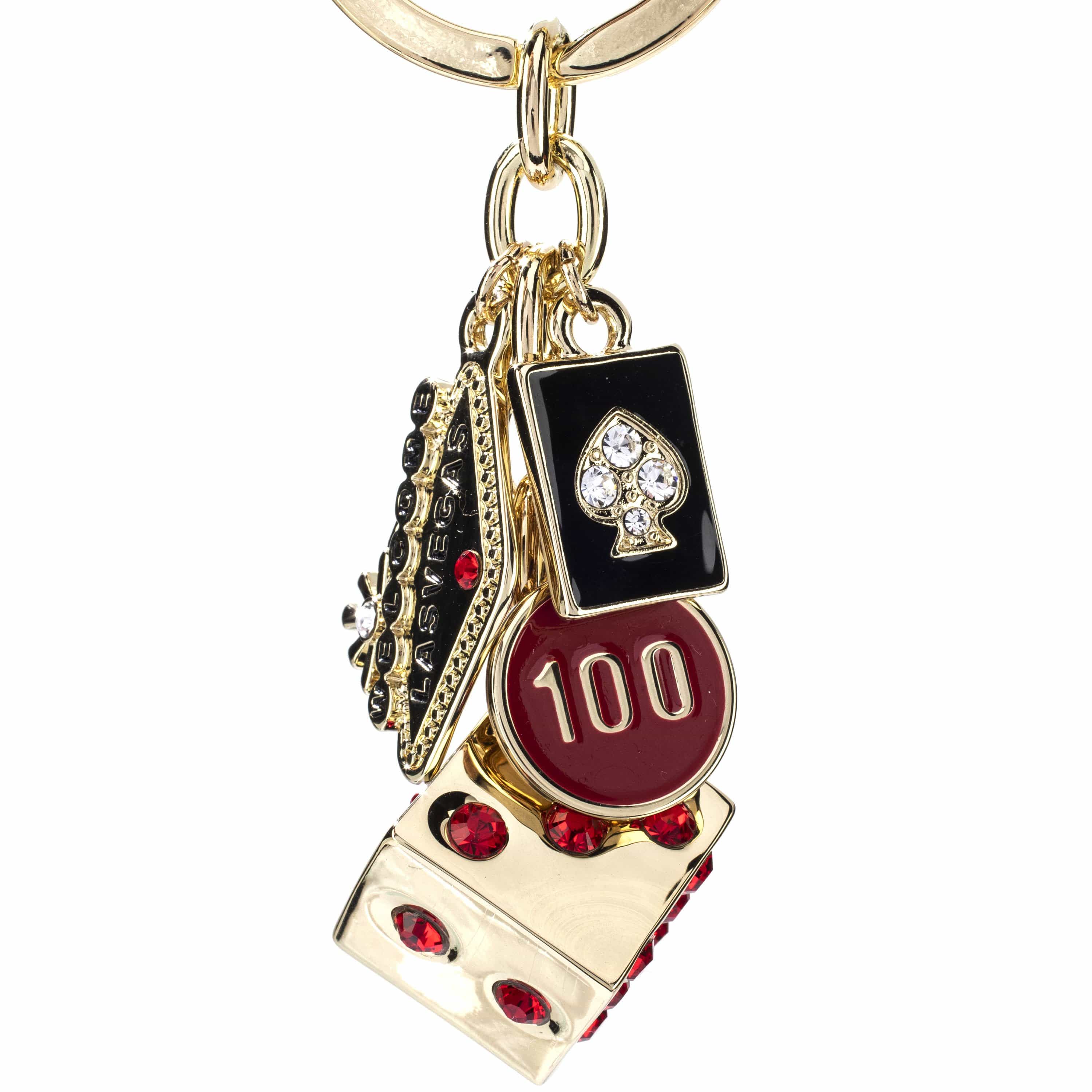 Kalifano Crystal Keychains Las Vegas Welcome Sign Gold Dice Keychain made with Swarovski Crystals SKC-184