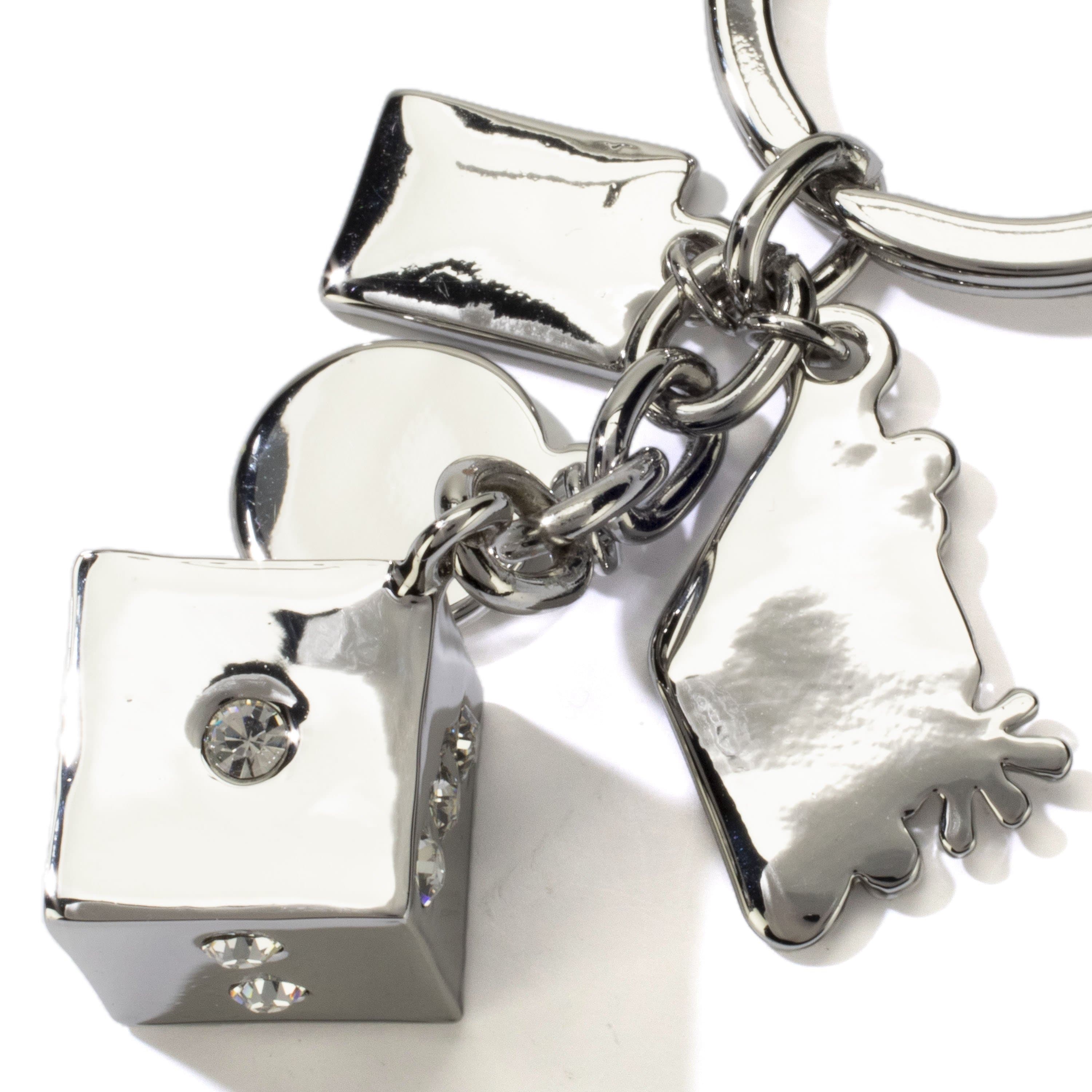 KALIFANO White LV Dice with Gold Keychain Made with Swarovski Crystals
