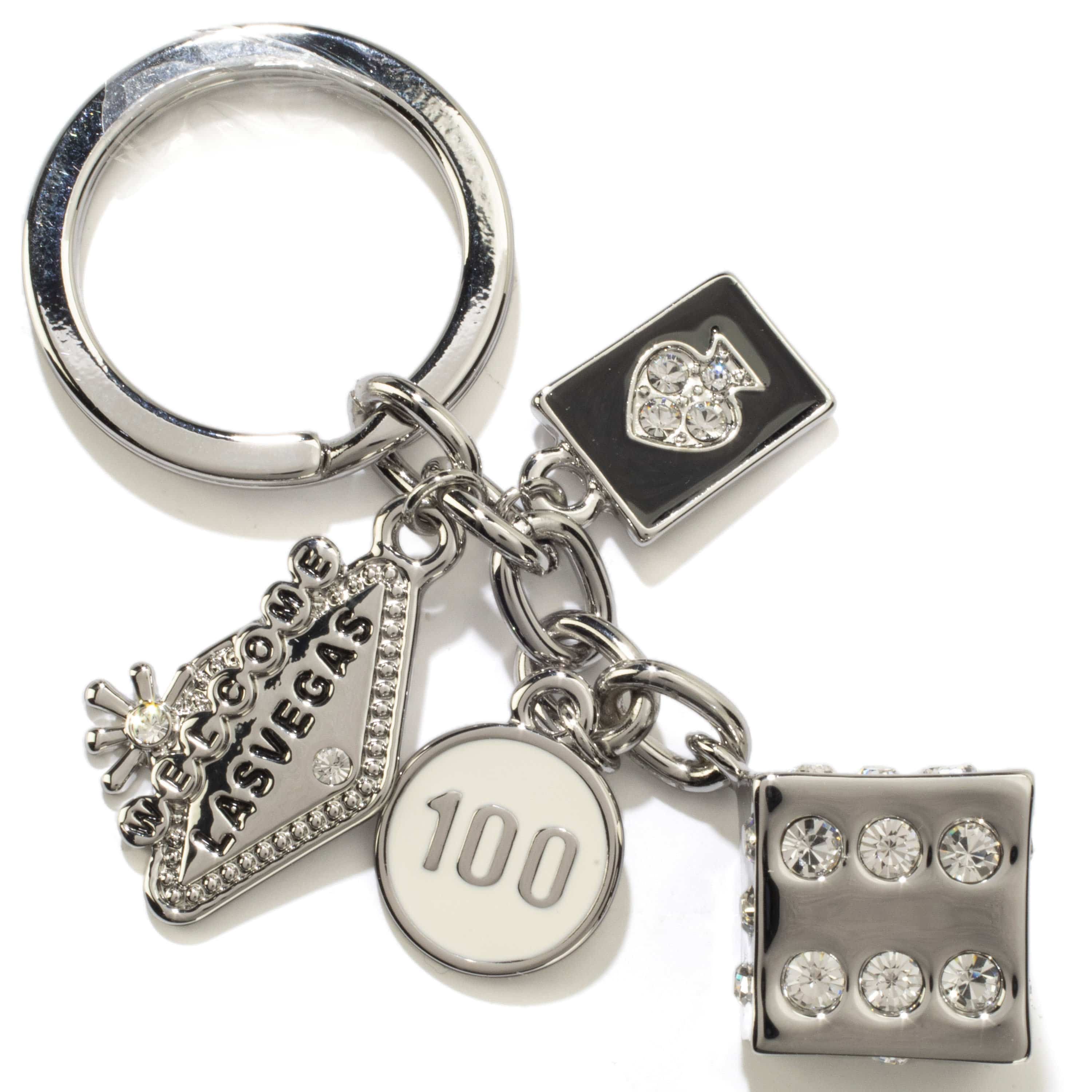 Kalifano Crystal Keychains Las Vegas Welcome Sign Silver Dice Keychain made with Clear Swarovski Crystals SKC-186