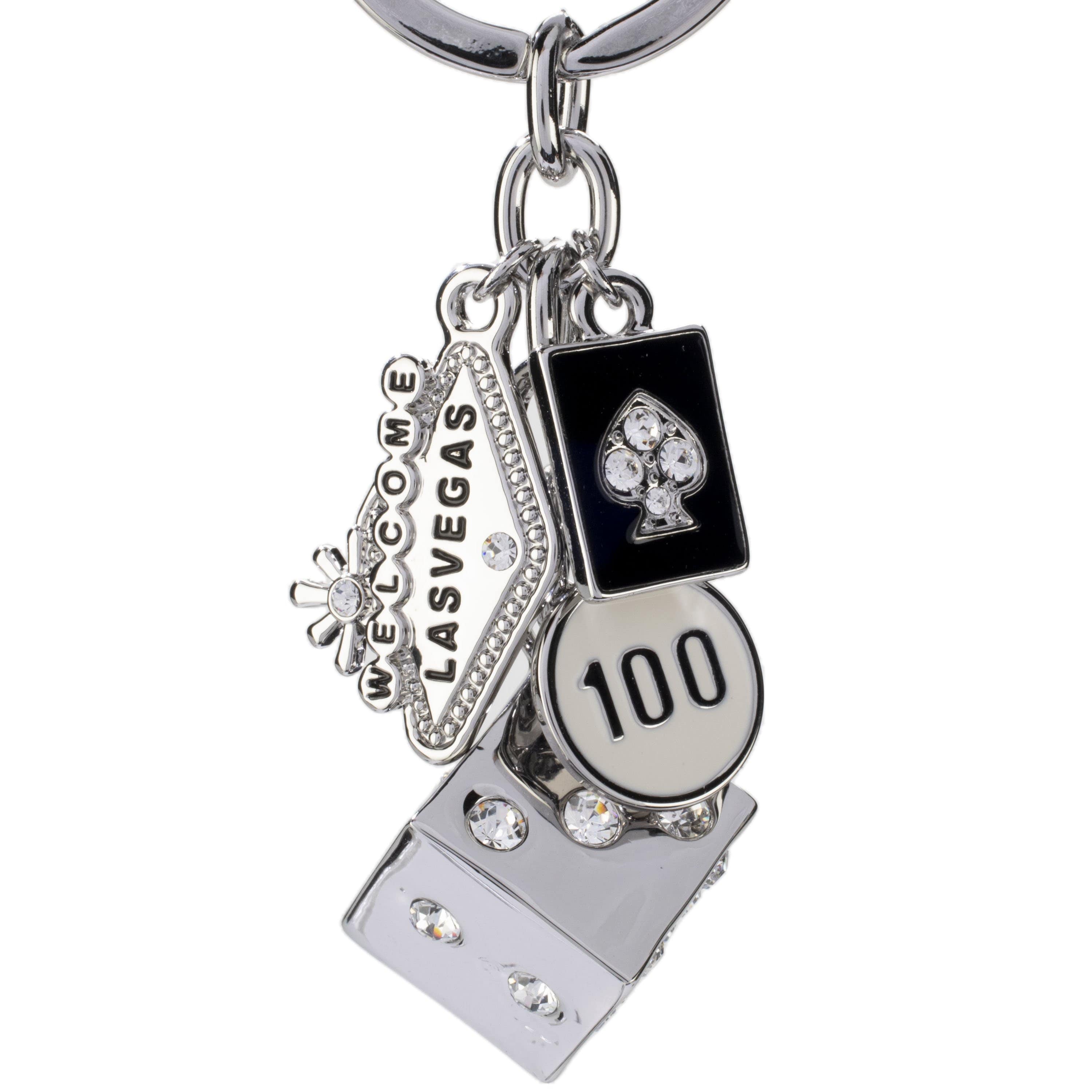Alexander KALIFANO SKC-186 Las Vegas Welcome Sign Silver Dice Keychain Made with Clear Crystals