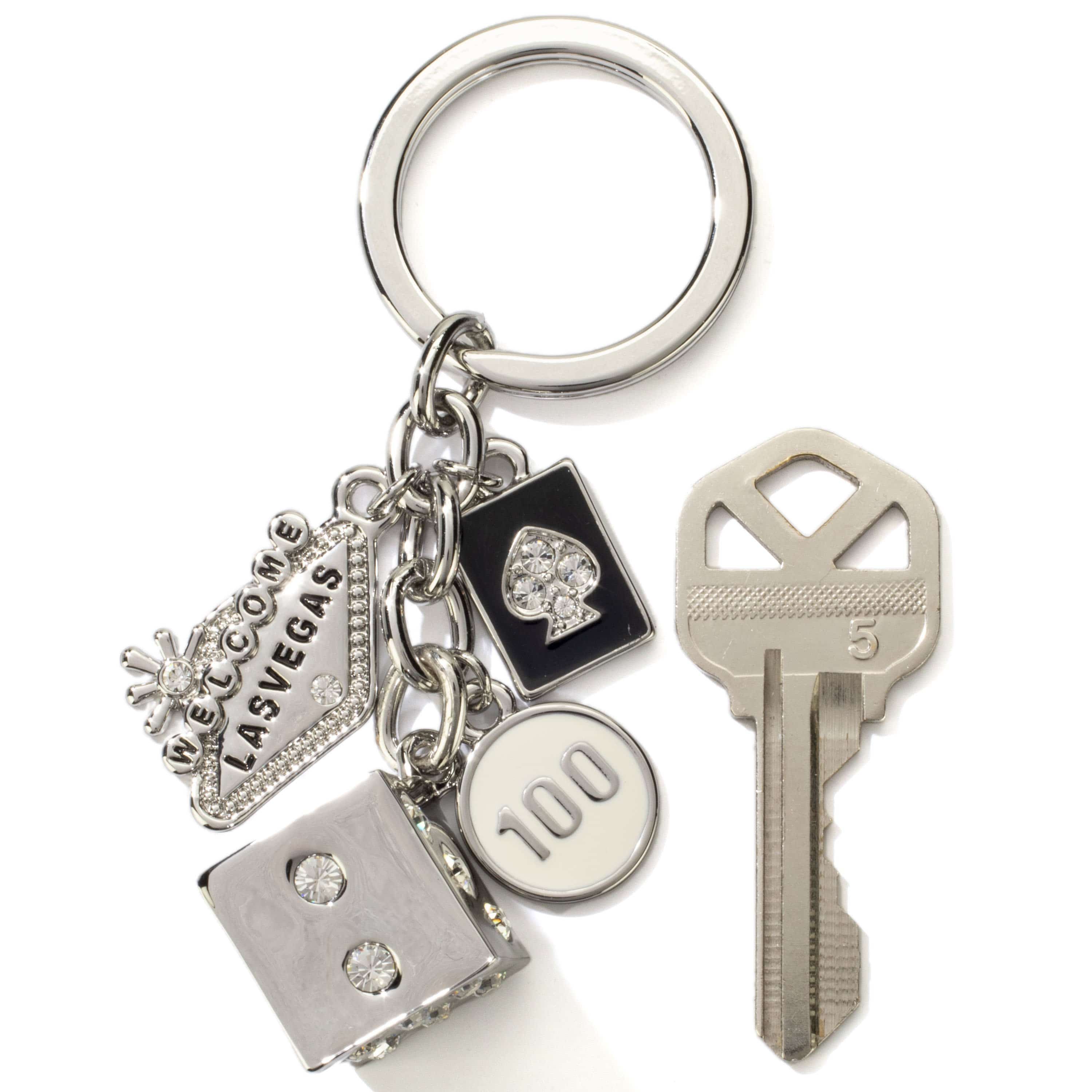 Kalifano Crystal Keychains Las Vegas Welcome Sign Silver Dice Keychain made with Clear Swarovski Crystals SKC-186
