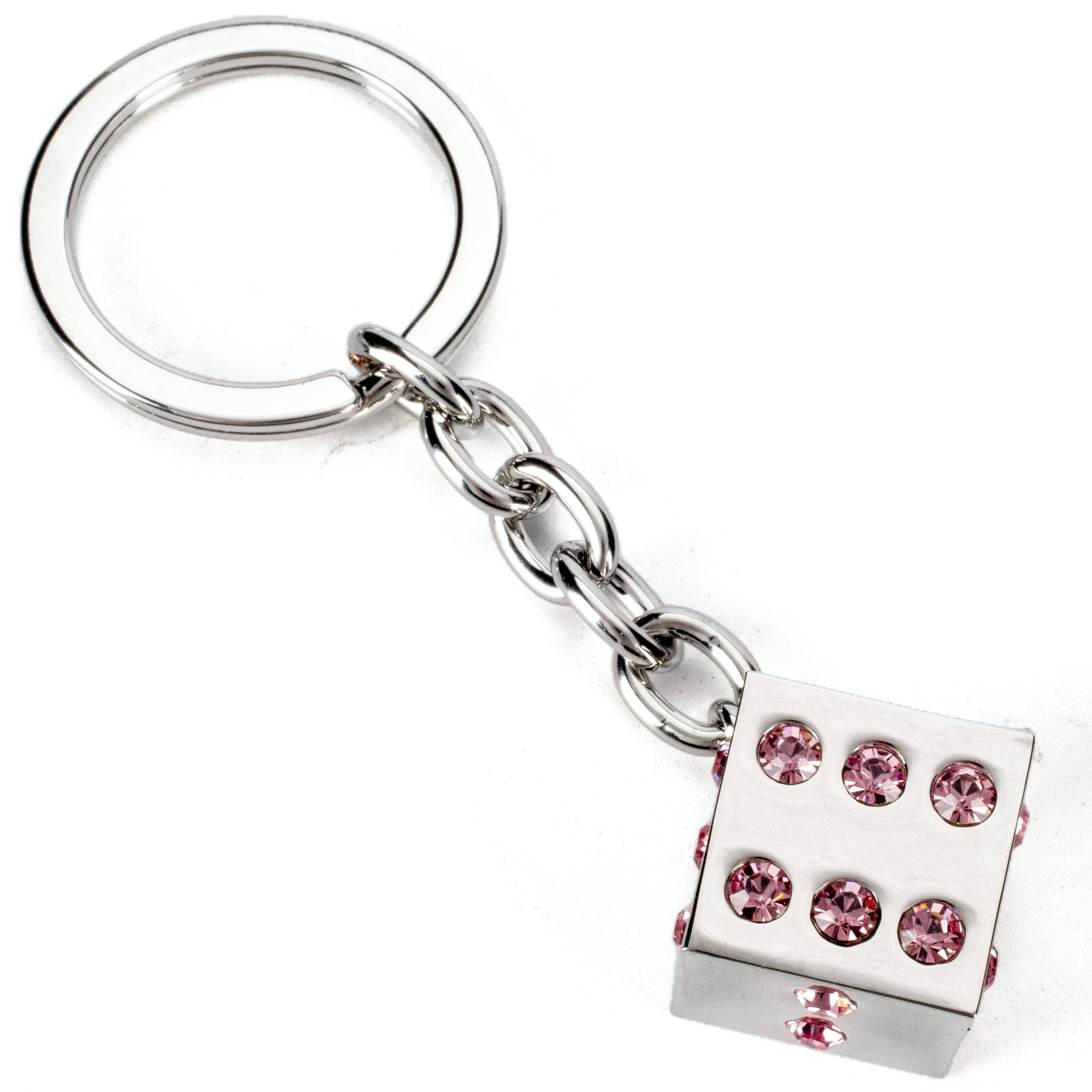 Kalifano Crystal Keychains Pink Dice Keychain made with Swarovski Crystals SKC-130