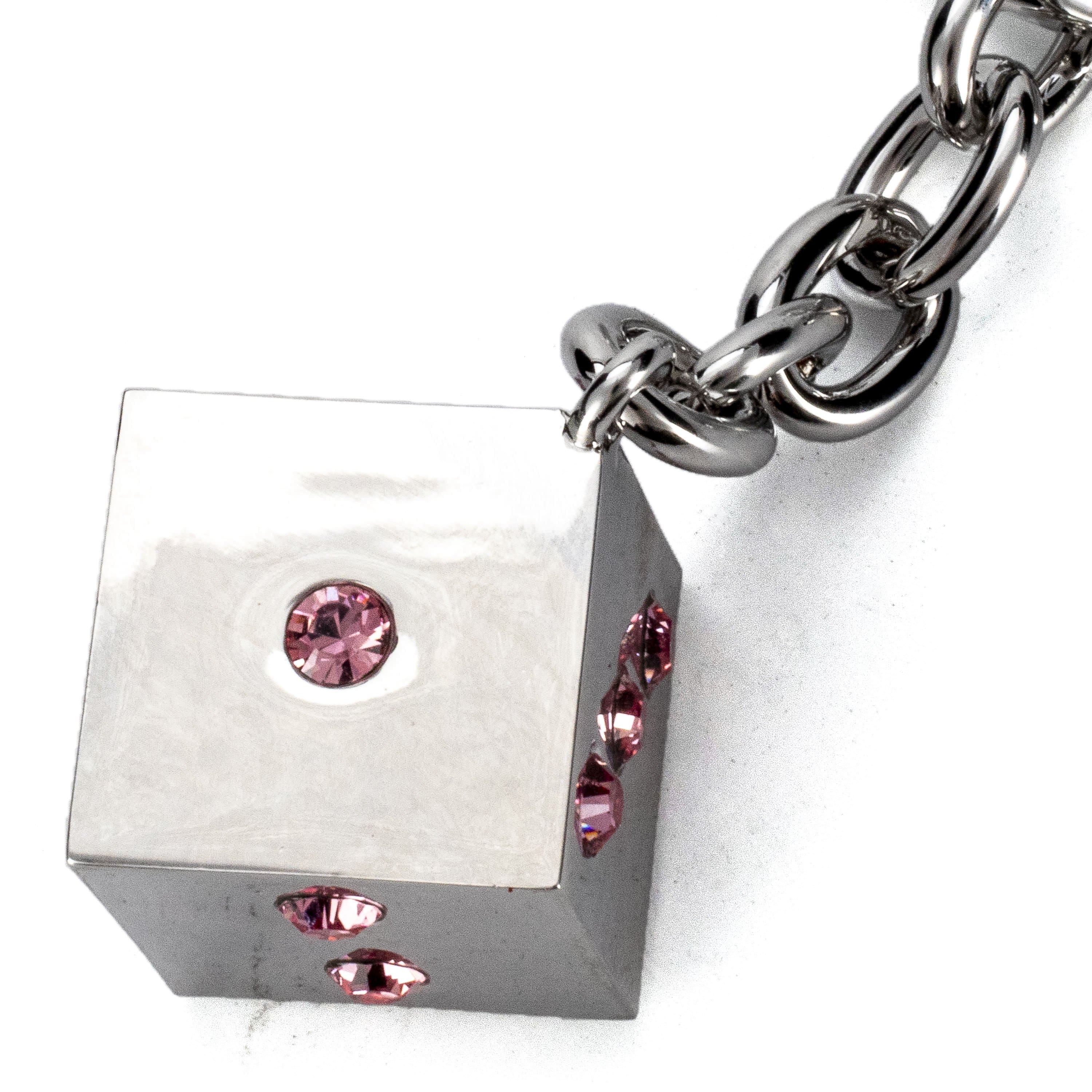 Kalifano Crystal Keychains Pink Dice Keychain made with Swarovski Crystals SKC-130