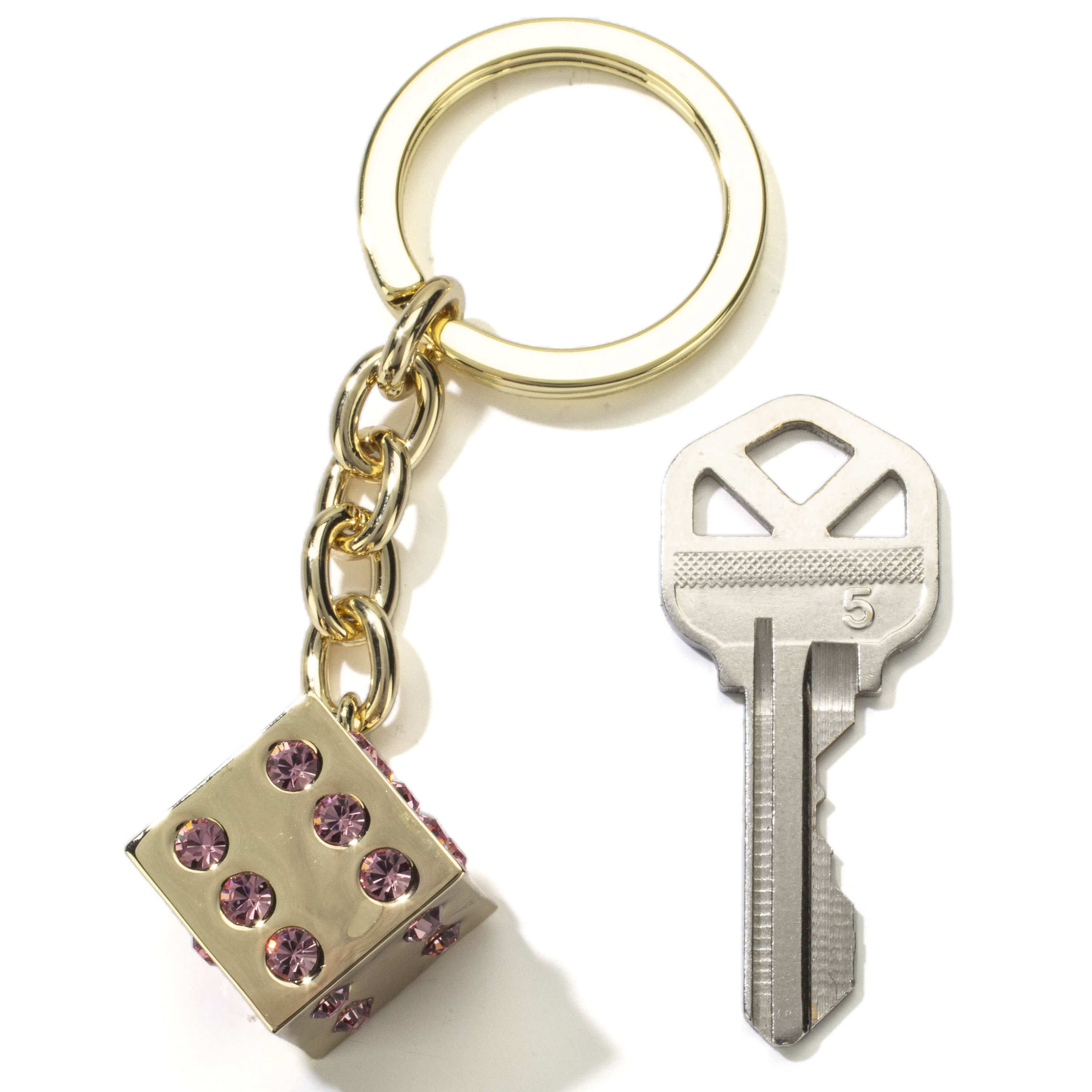 Kalifano Crystal Keychains Pink Dice with Gold Keychain made with Swarovski Crystals SKC-132