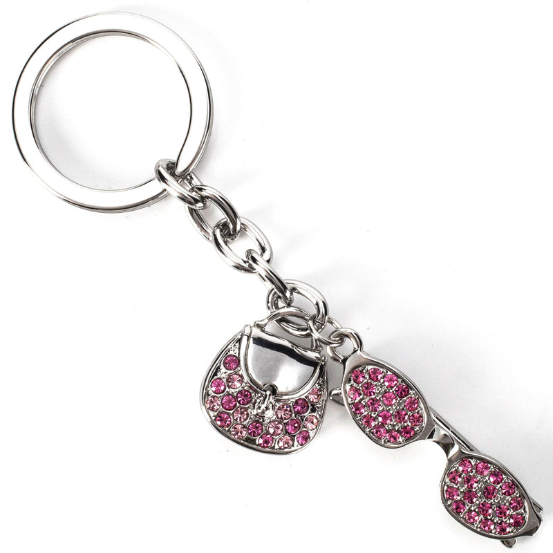 Kalifano Crystal Keychains Pink Glasses & Purse Keychain made with Swarovski Crystals SKC-035