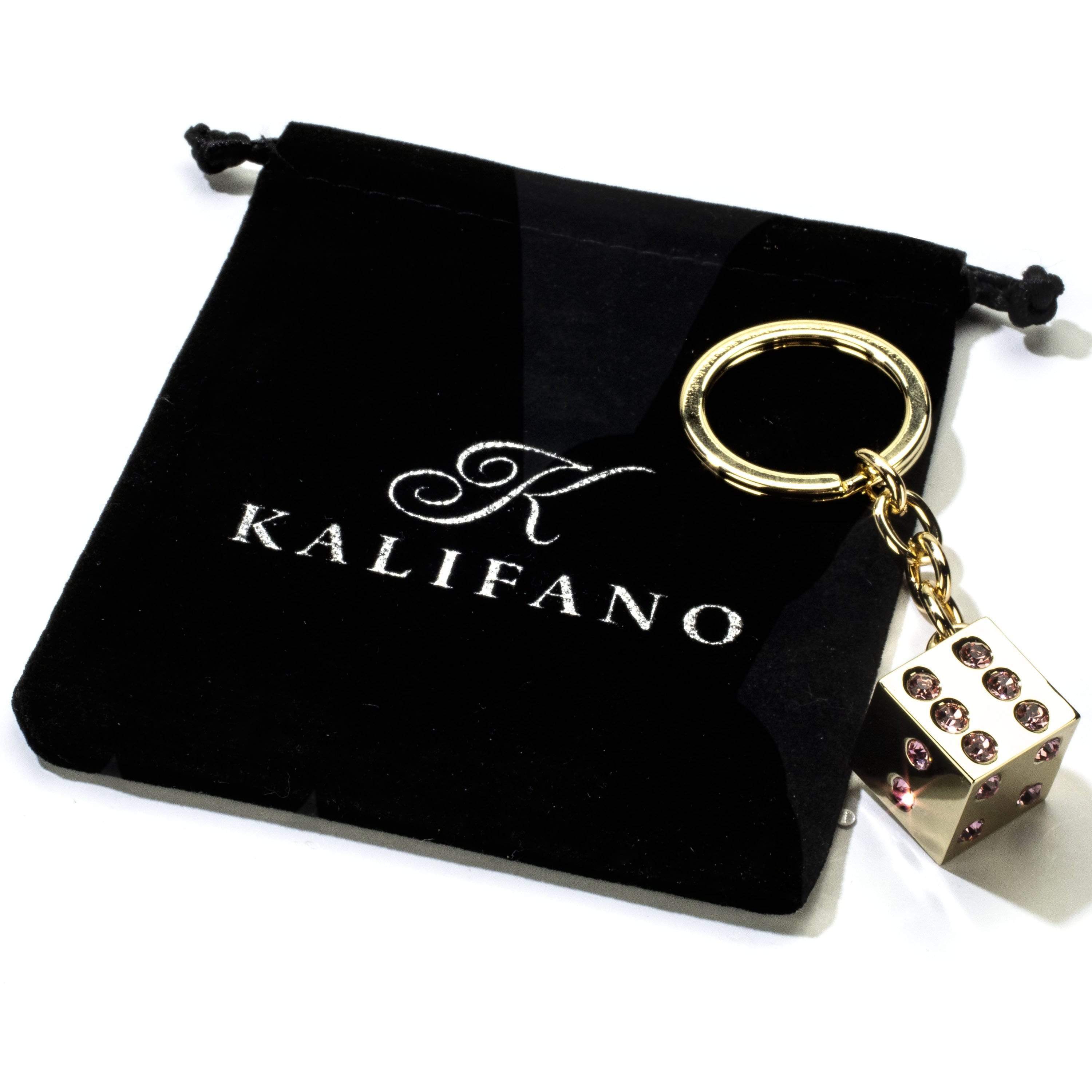 KALIFANO Pink LV Dice with Gold Keychain Made with Swarovski Crystals