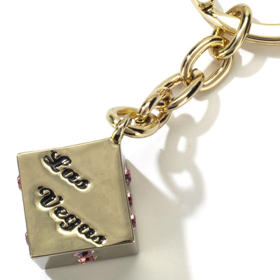 Kalifano Crystal Keychains Pink LV Dice with Gold keychain made with Swarovski Crystals SKC-135
