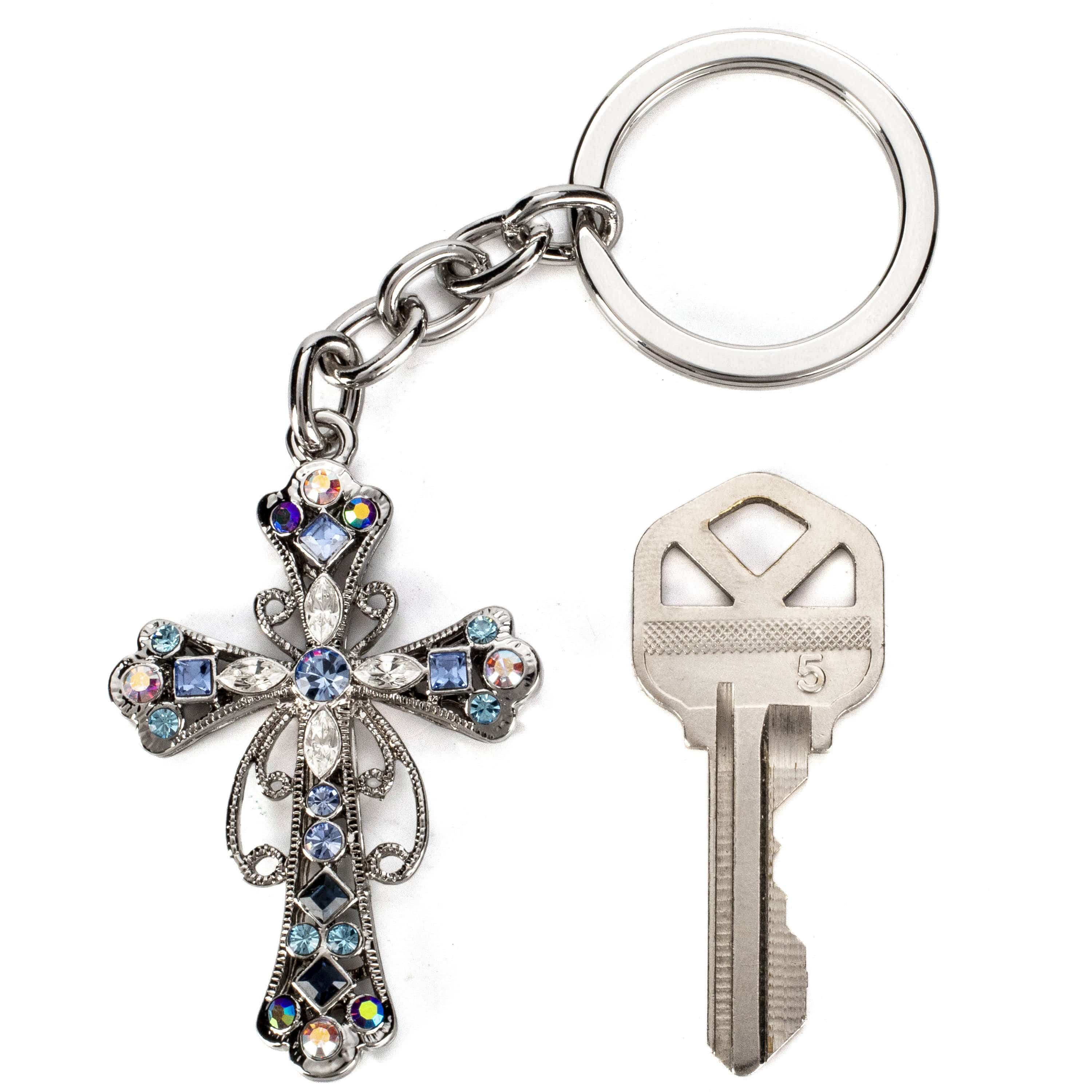 Kalifano Crystal Keychains Sapphire Cross Keychain made with Swarovski Crystals SKC-085