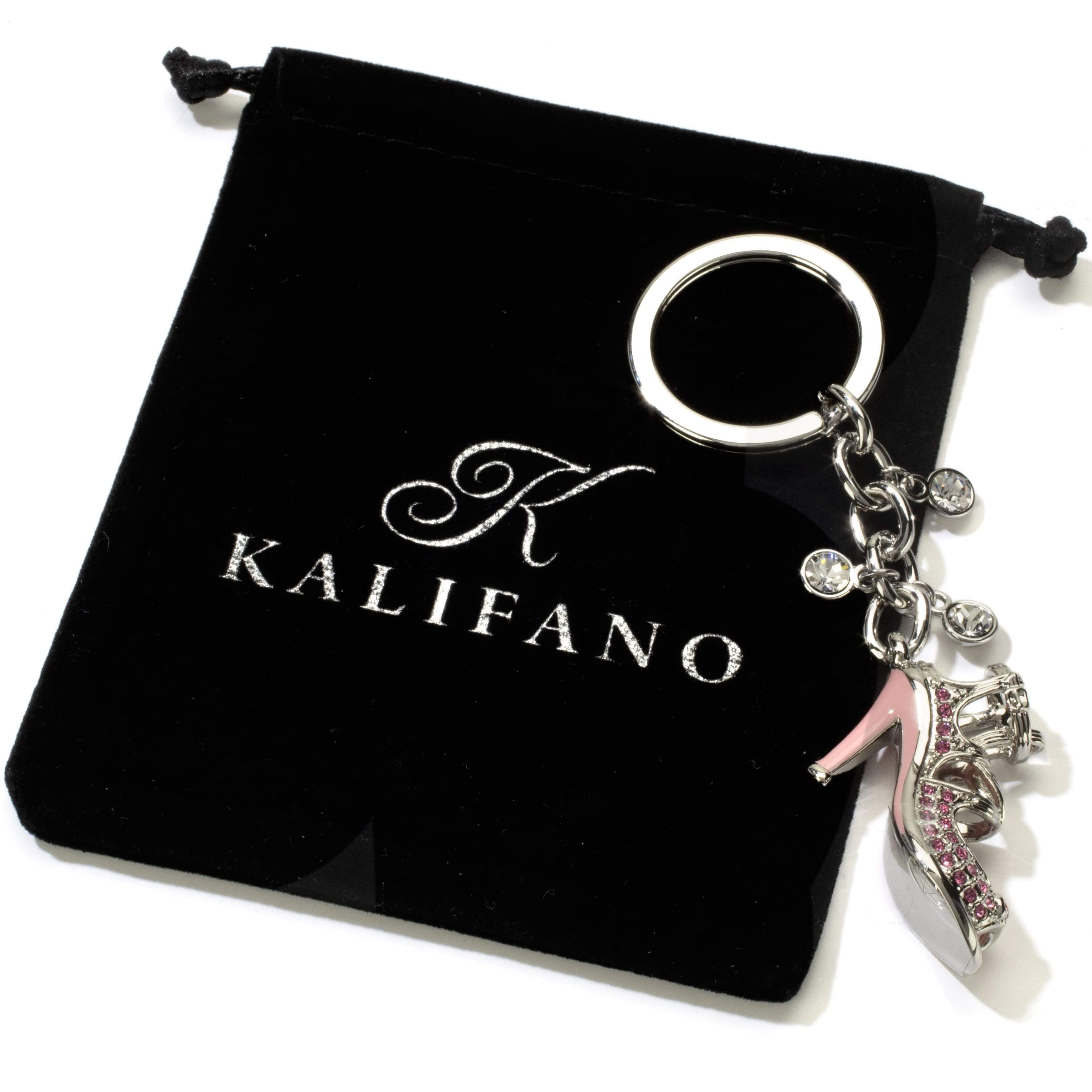 Kalifano Crystal Keychains Silver High Heels with Pink Stones Keychain made with Swarovski Crystals SKC-144