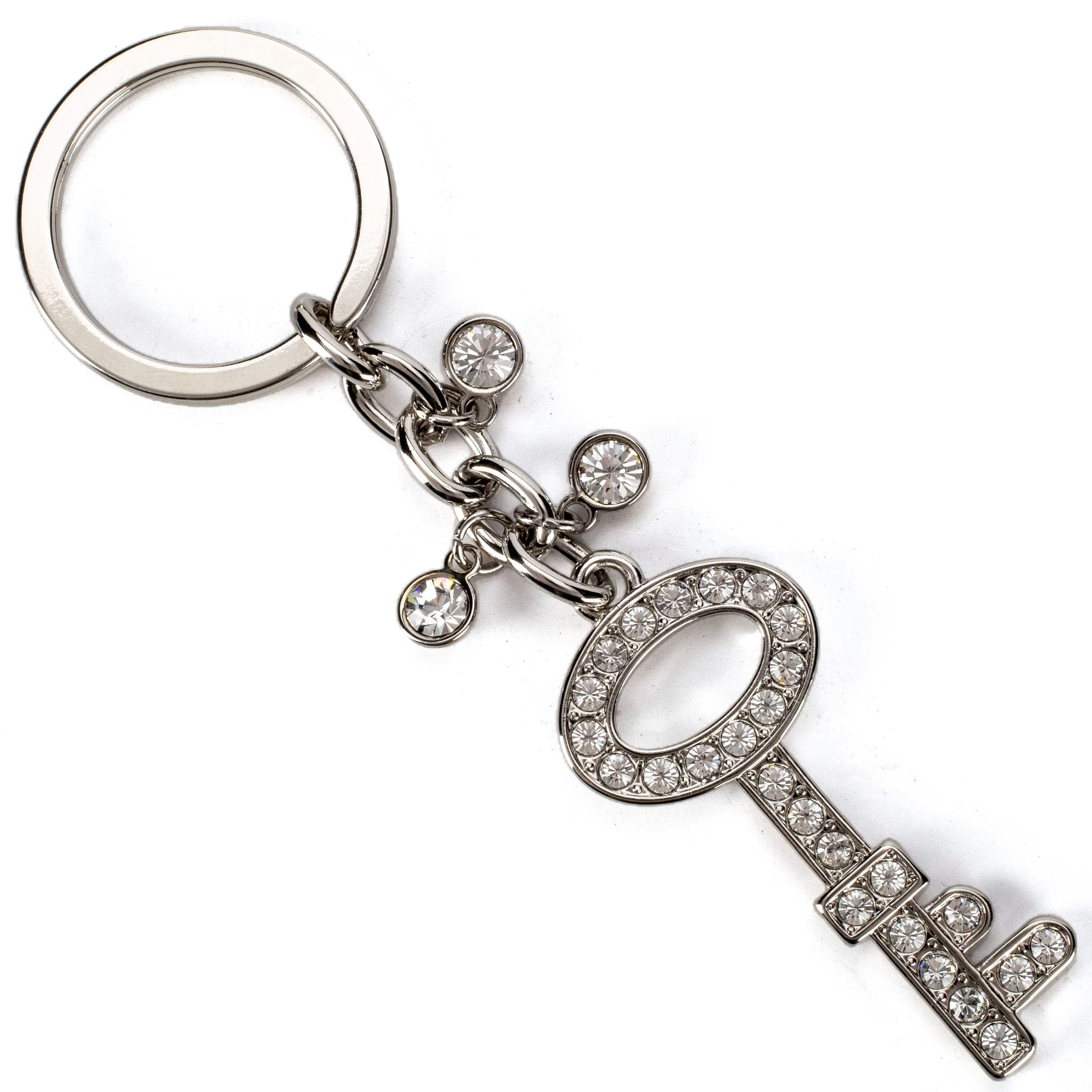 Kalifano Crystal Keychains Silver Key Two Keychain made with Swarovski Crystals SKC-140