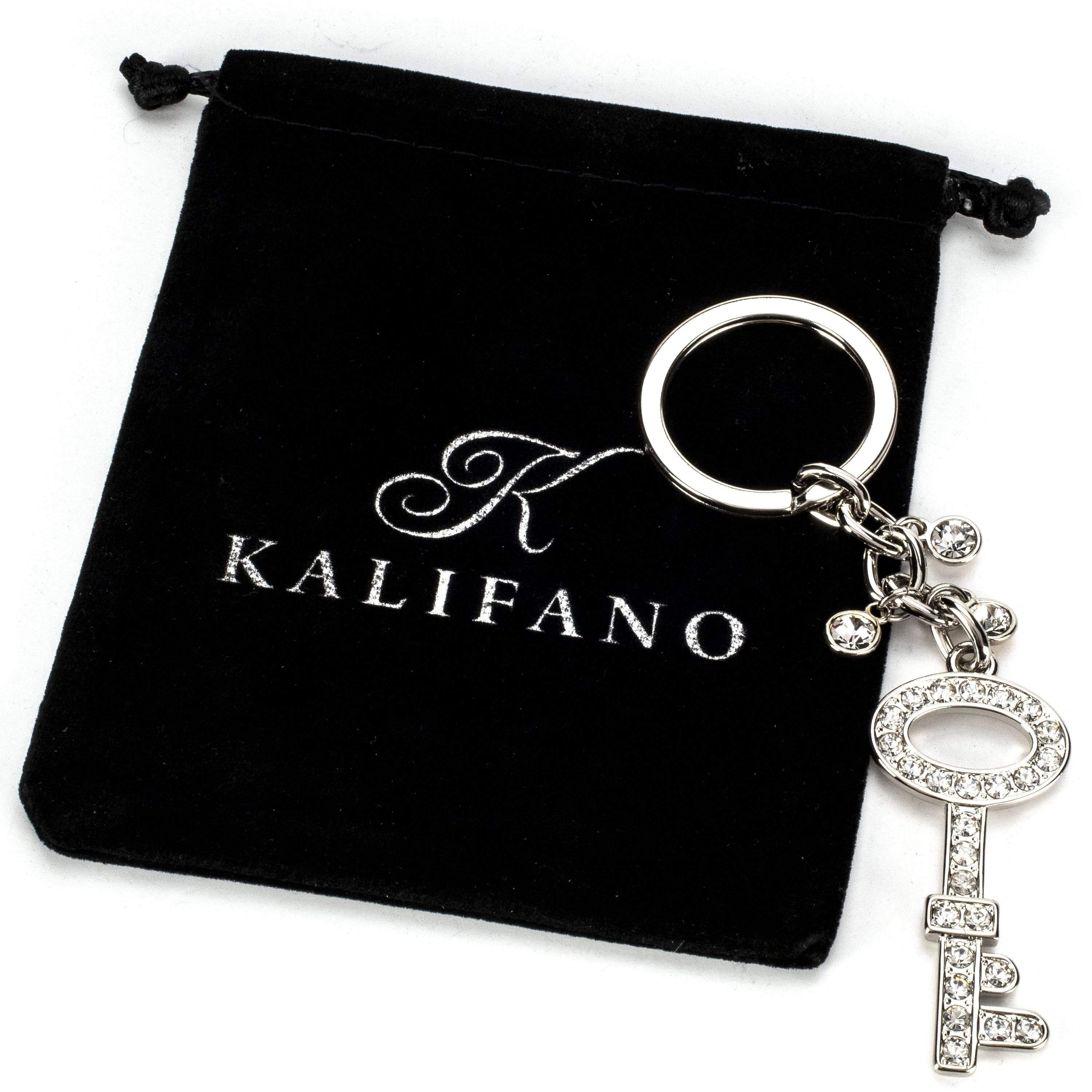Kalifano Crystal Keychains Silver Key Two Keychain made with Swarovski Crystals SKC-140