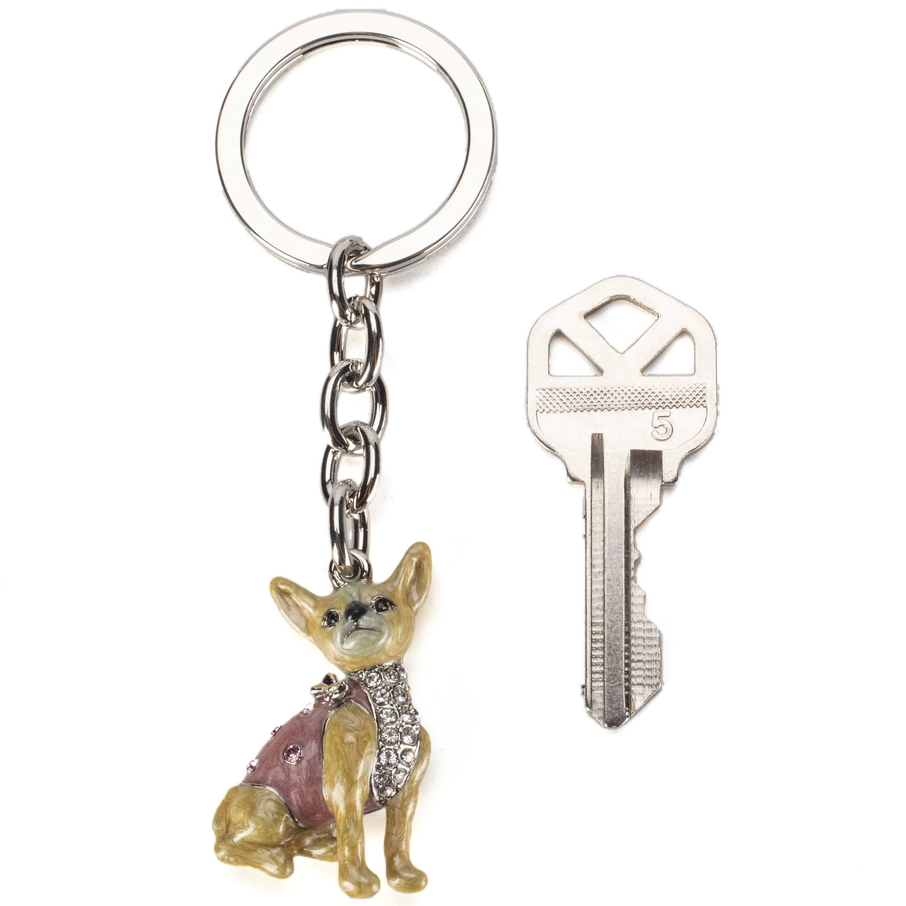 Kalifano Crystal Keychains White Chihuahua Keychain made with Swarovski Crystals SKC-061
