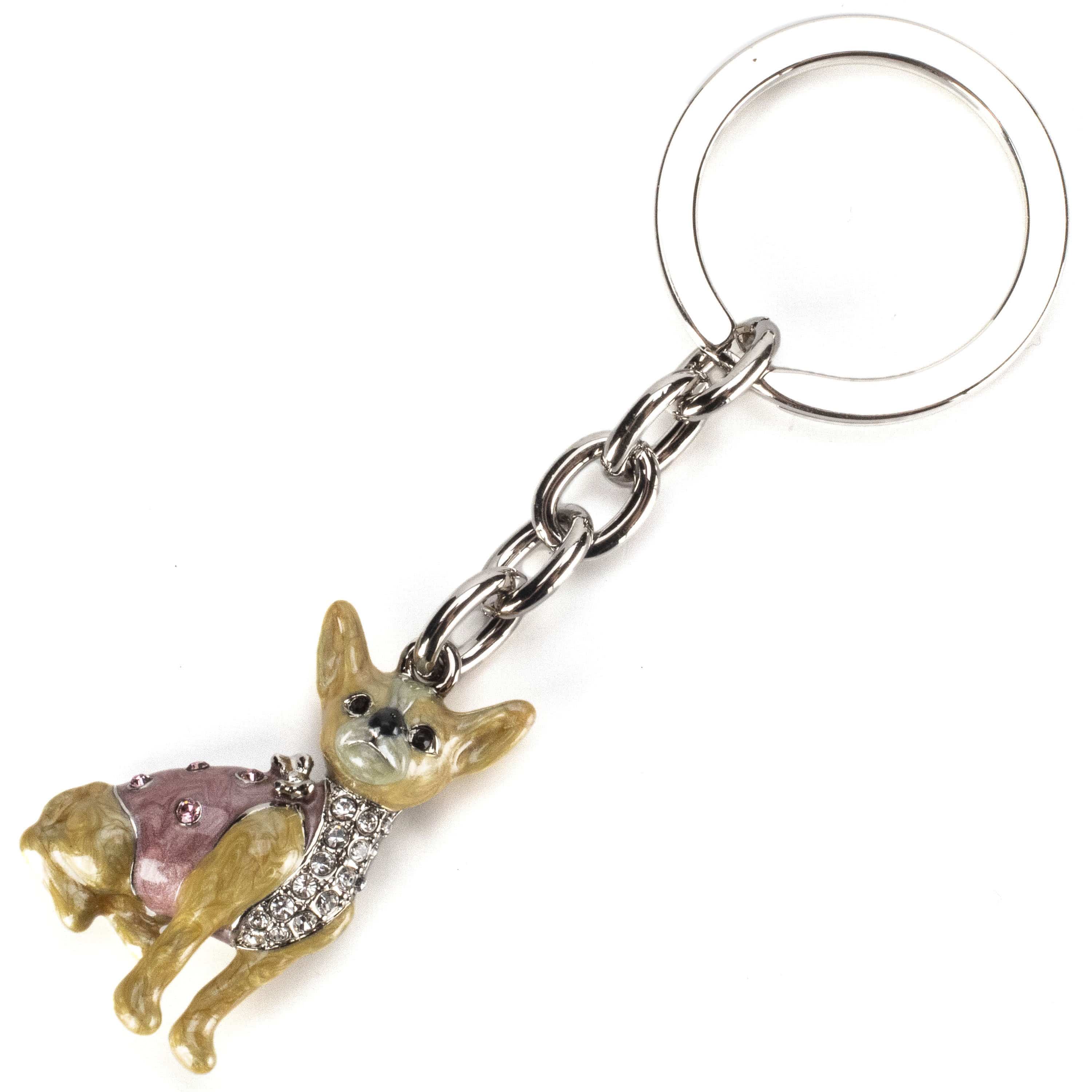 White Chihuahua Keychain made with Swarovski Crystals