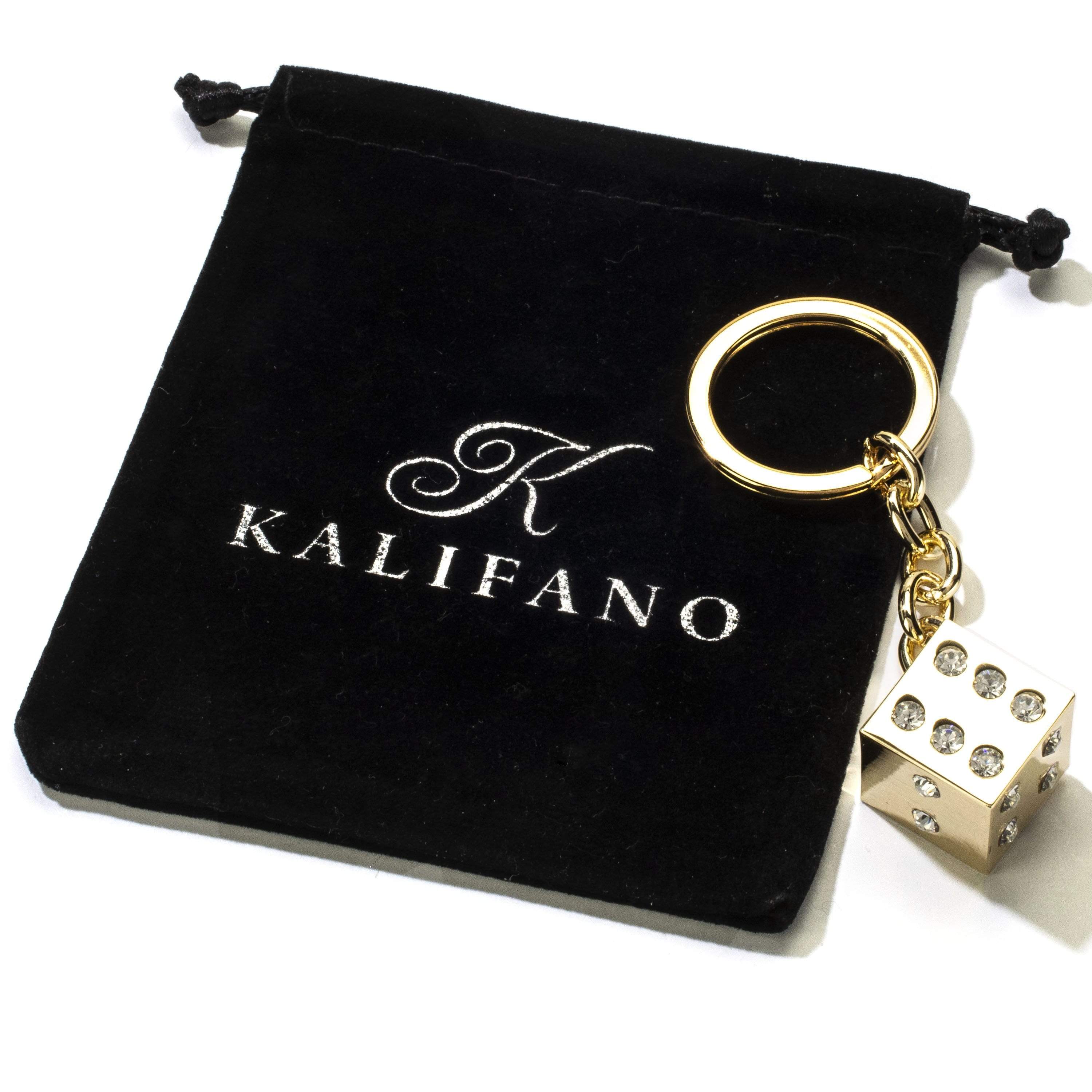 Kalifano Crystal Keychains White Dice with Gold Keychain made with Swarovski Crystals SKC-133