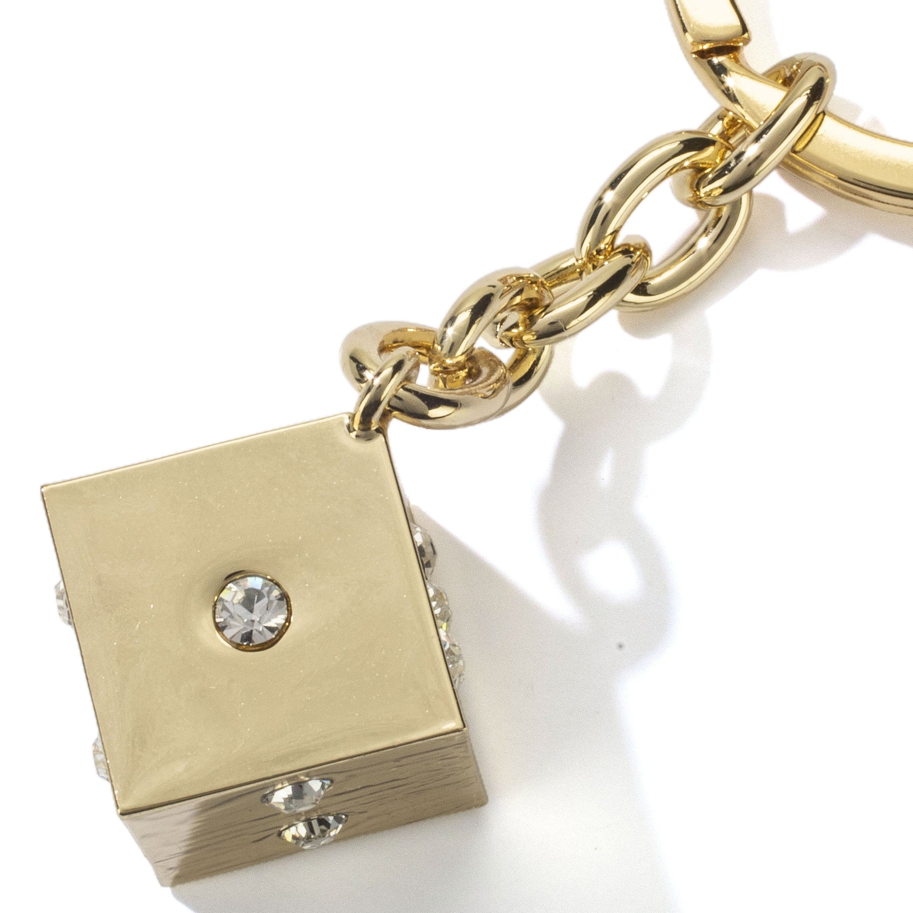 KALIFANO White LV Dice with Gold Keychain Made with Swarovski Crystals