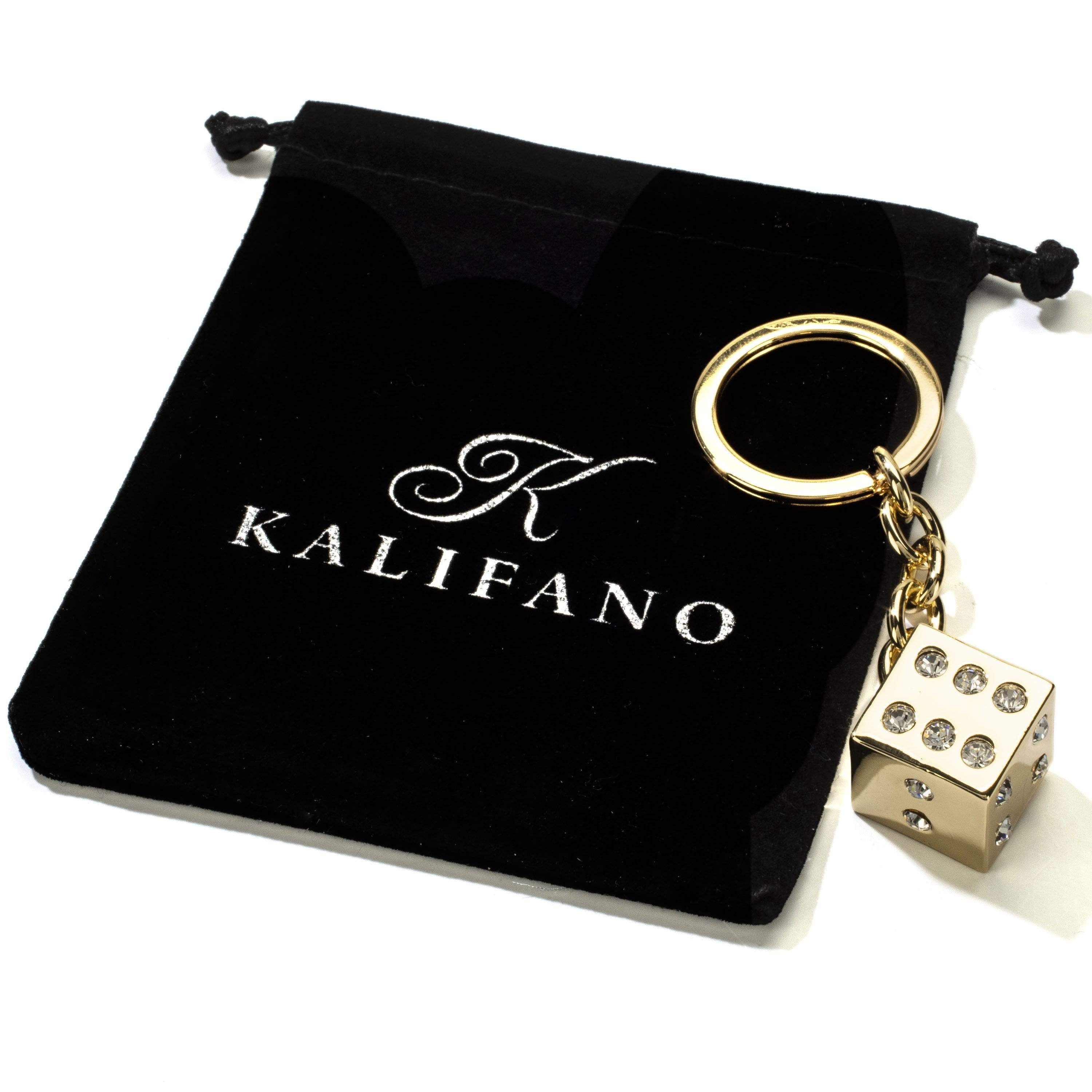 KALIFANO Las Vegas Welcome Sign Gold Dice Clear Keychain Made with Swarovski Crysstals