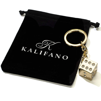 Kalifano Crystal Keychains White LV Dice with Gold Keychain made with Swarovski Crystals SKC-134