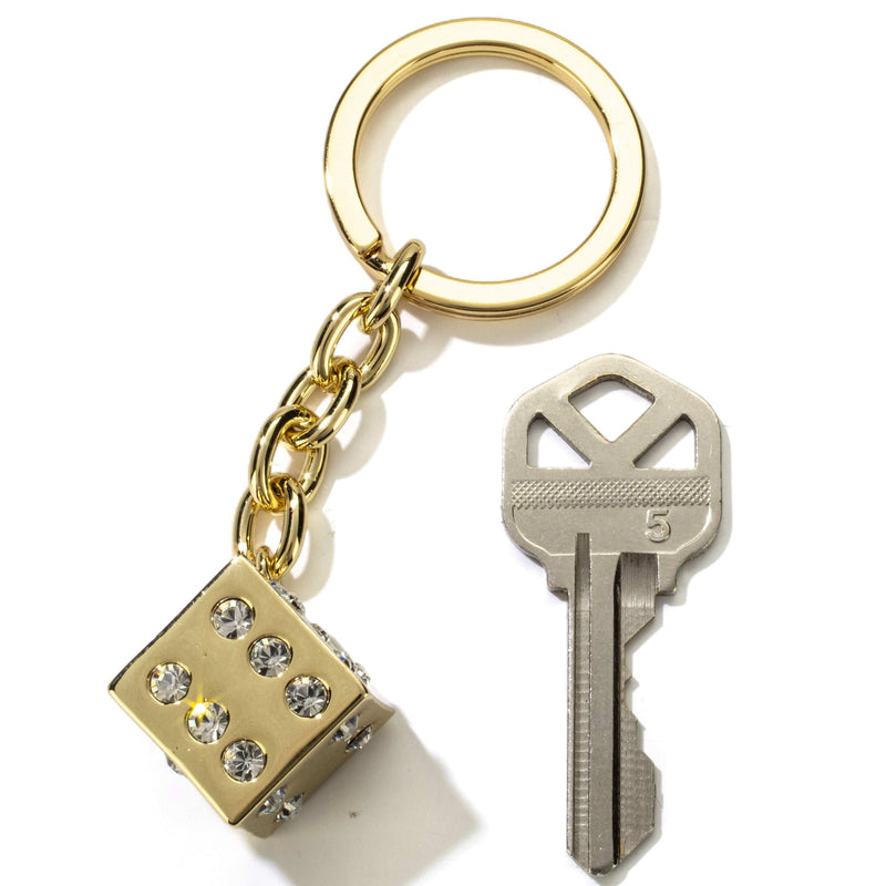Kalifano Crystal Keychains White LV Dice with Gold Keychain made with Swarovski Crystals SKC-134