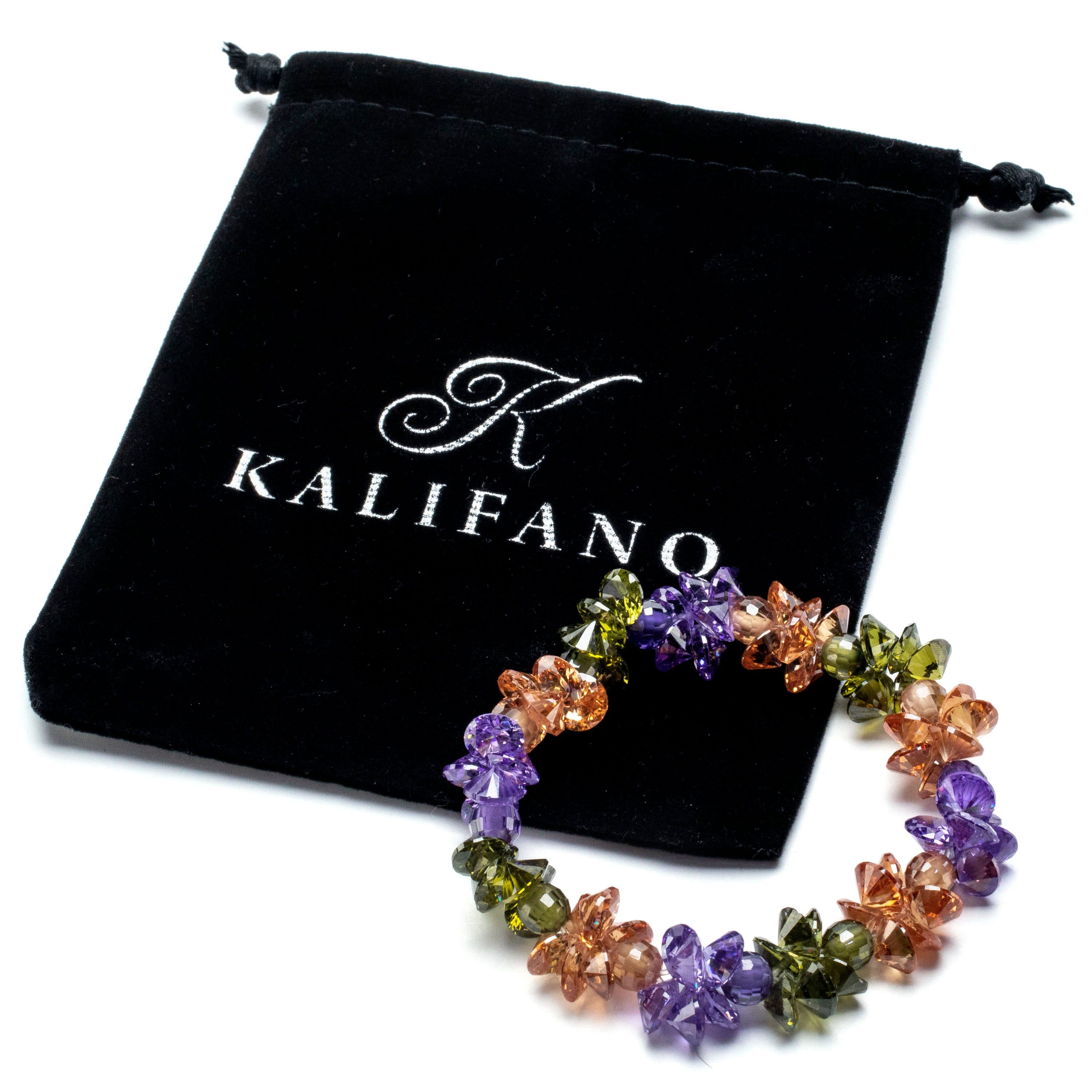 Kalifano Cubic Zirconia Bracelets Autumn Faceted Cubic Zirconia Crystal Elastic Bracelet GOLD-BCZ-25