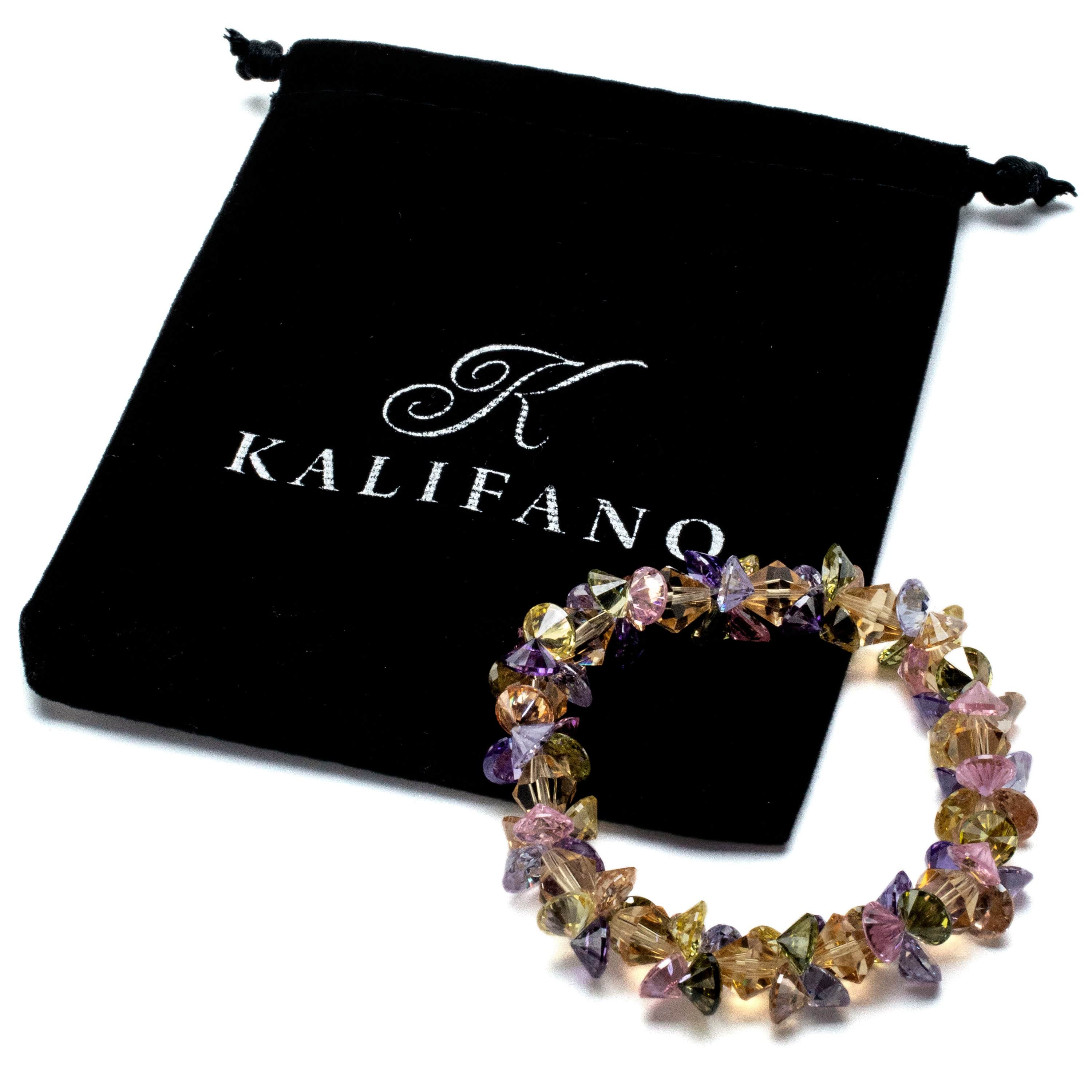 Kalifano Cubic Zirconia Bracelets Floral Faceted Cubic Zirconia Crystal Elastic Bracelet GOLD-BCZ-09