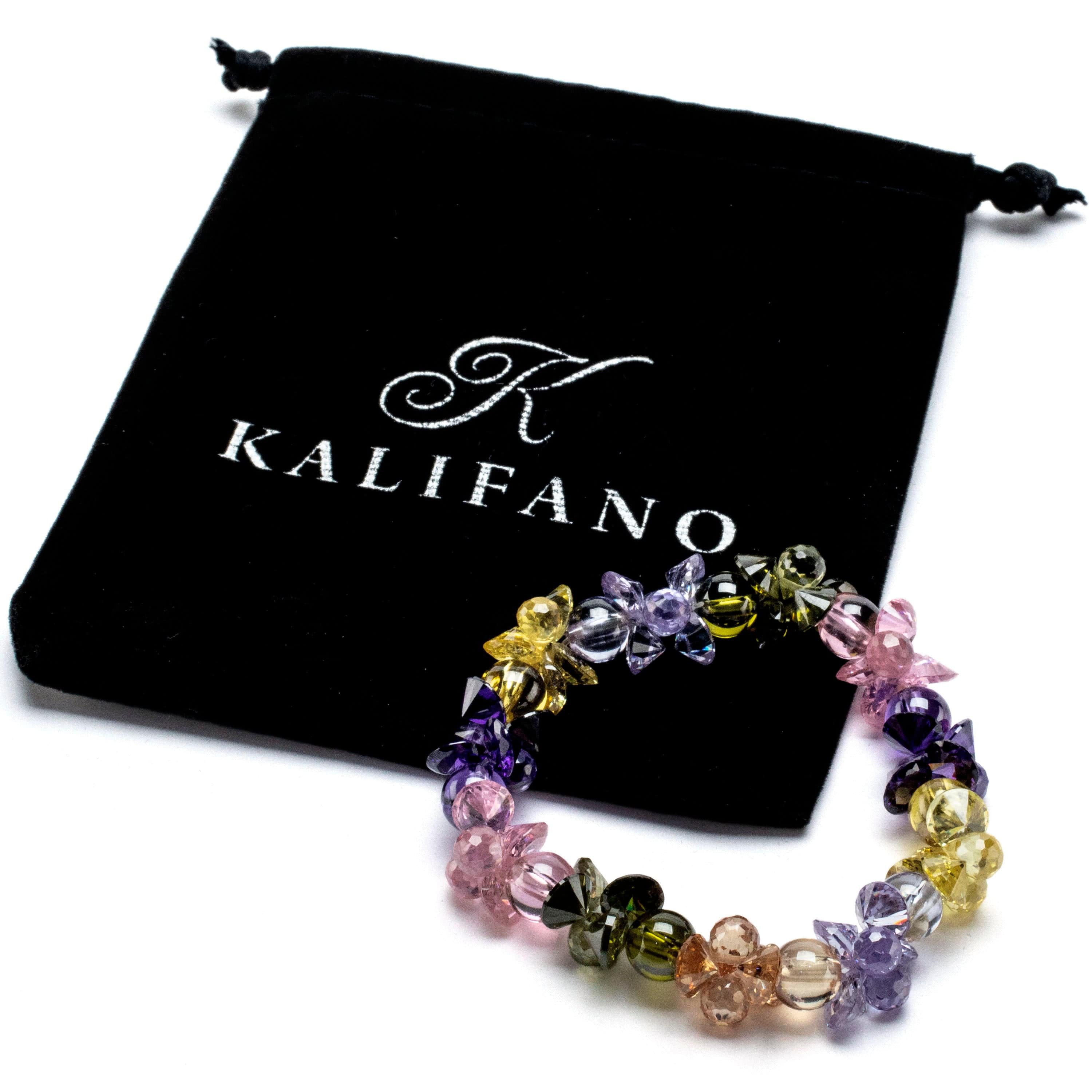 Kalifano Cubic Zirconia Bracelets Floral Faceted Cubic Zirconia Crystal Elastic Bracelet GOLD-BCZ-16
