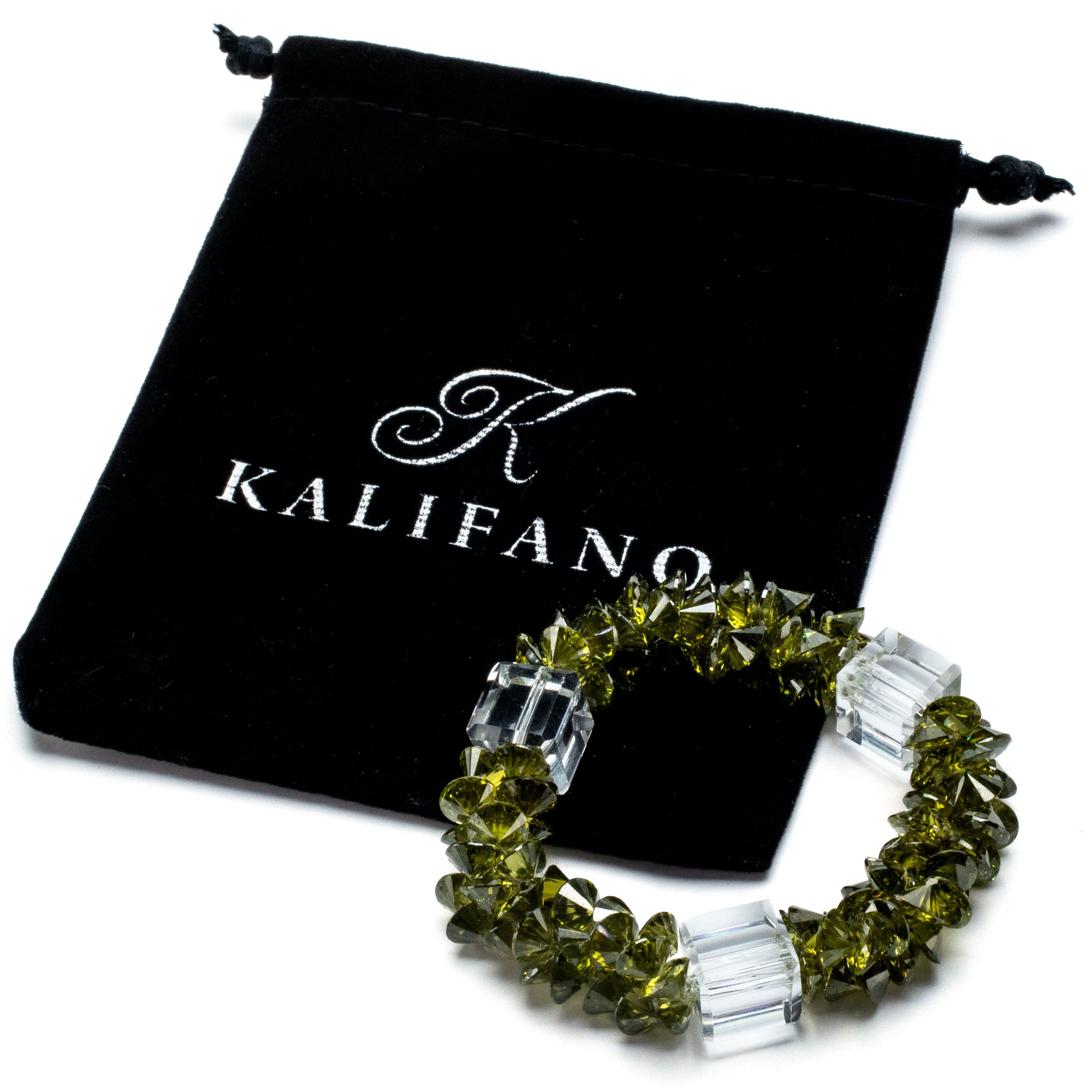 Kalifano Cubic Zirconia Bracelets Forest Green Faceted Cubic Zirconia Crystal Elastic Bracelet GOLD-BCZ-17