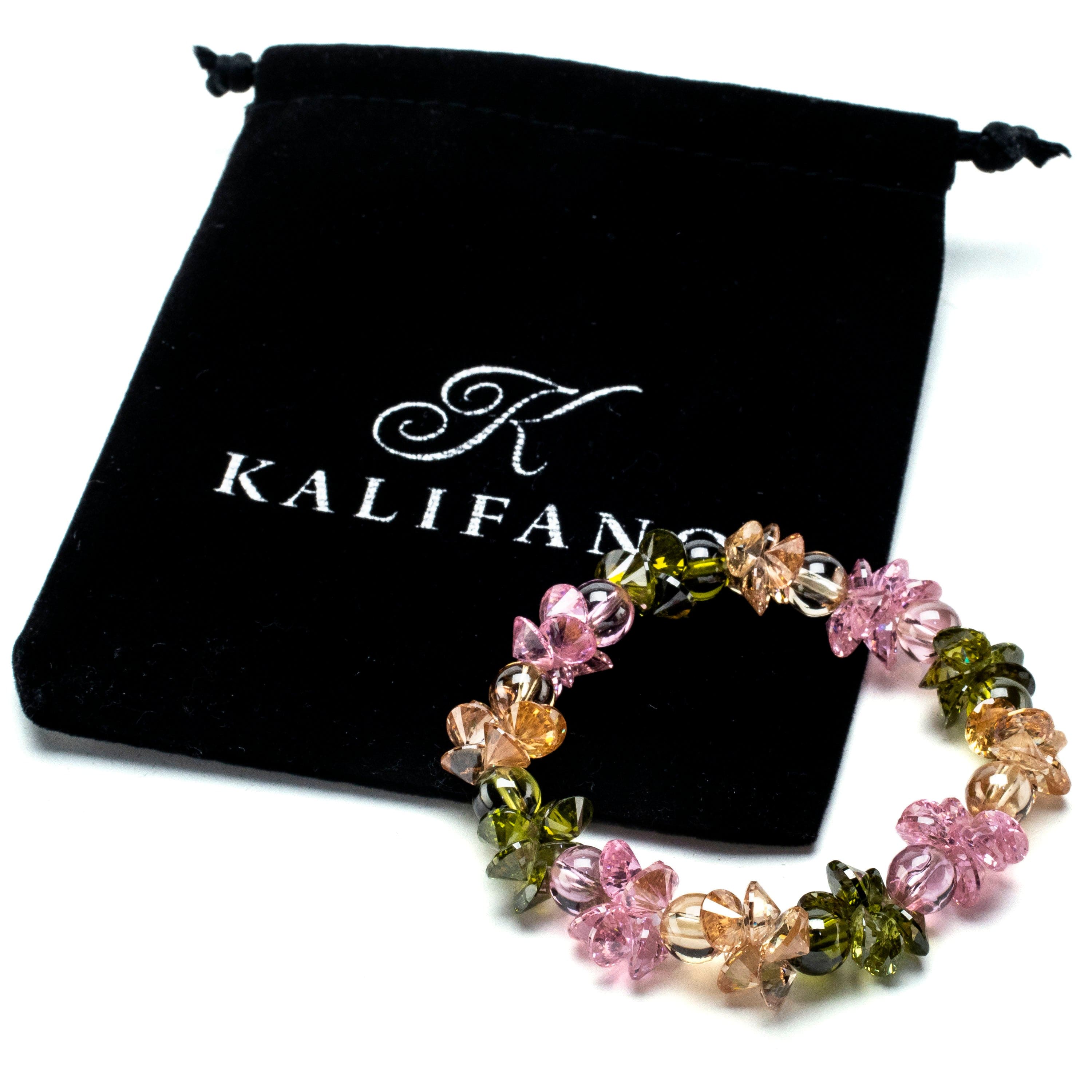 Kalifano Cubic Zirconia Bracelets Multi-Color Cubic Zirconia Crystal Elastic Bracelet GOLD-BCZ-15