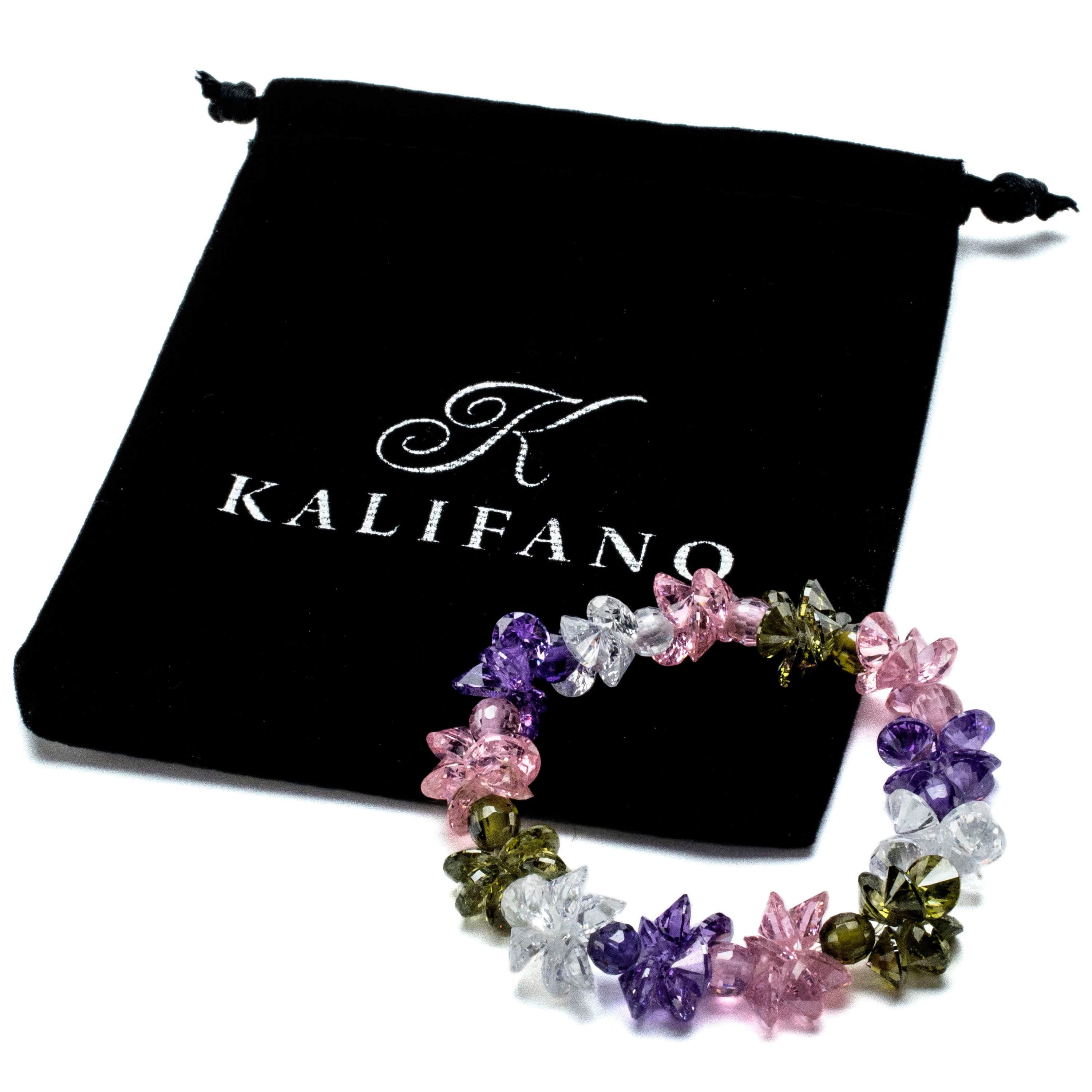 Kalifano Cubic Zirconia Bracelets Multi-Color Cubic Zirconia Crystal Elastic Bracelet GOLD-BCZ-27
