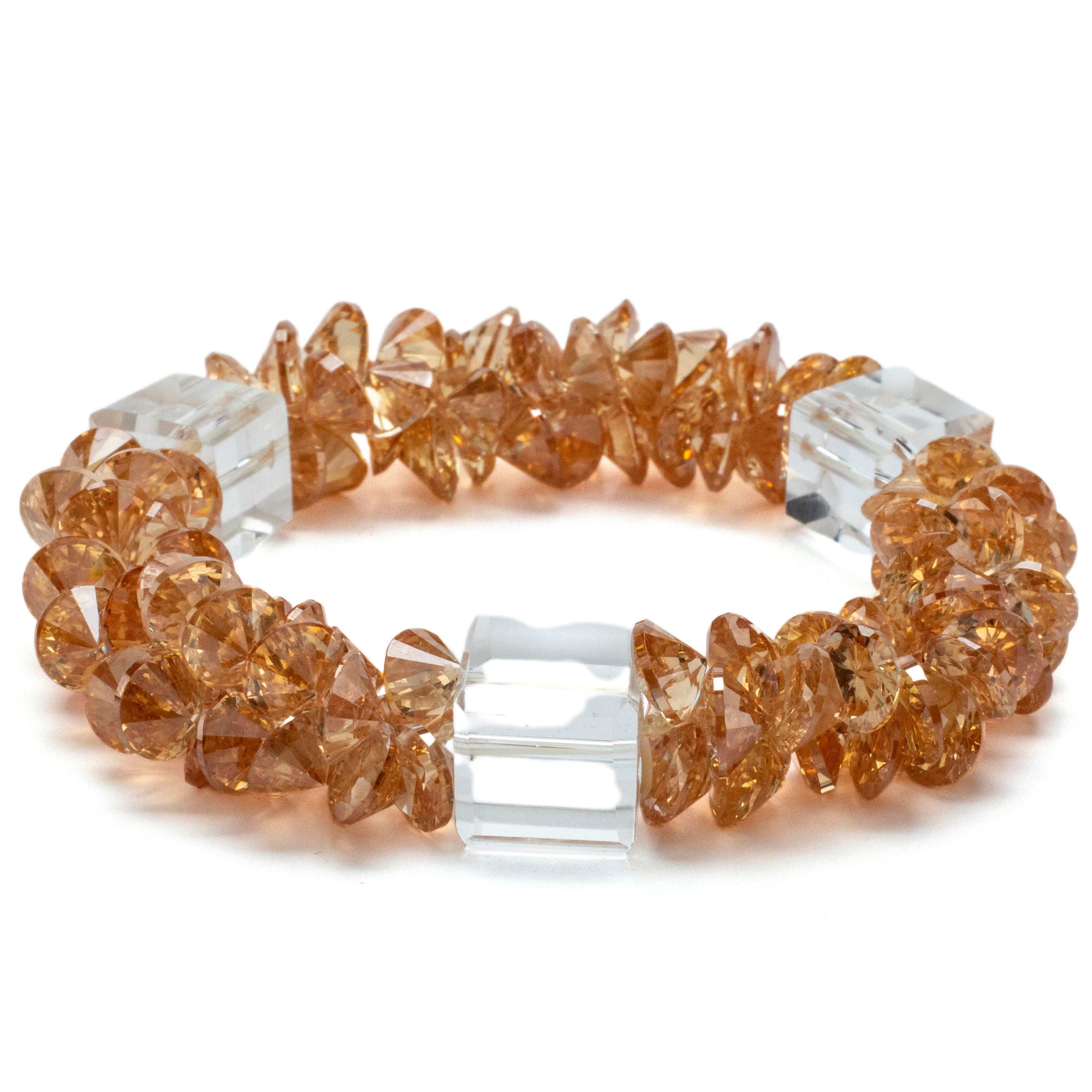 Kalifano Cubic Zirconia Bracelets Orange and Clear Faceted Cubic Zirconia Crystal Elastic Bracelet GOLD-BCZ-04