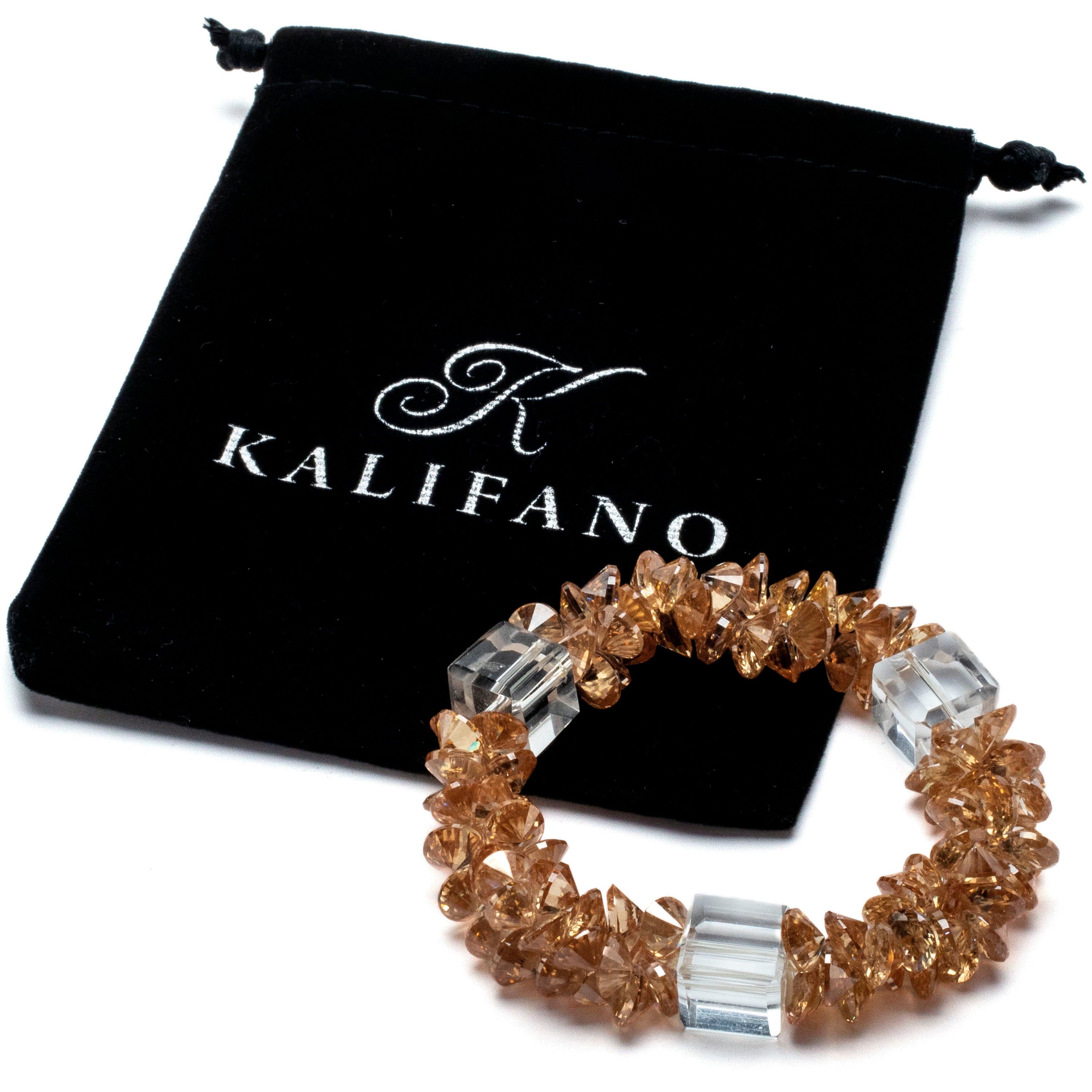 Kalifano Cubic Zirconia Bracelets Orange and Clear Faceted Cubic Zirconia Crystal Elastic Bracelet GOLD-BCZ-04