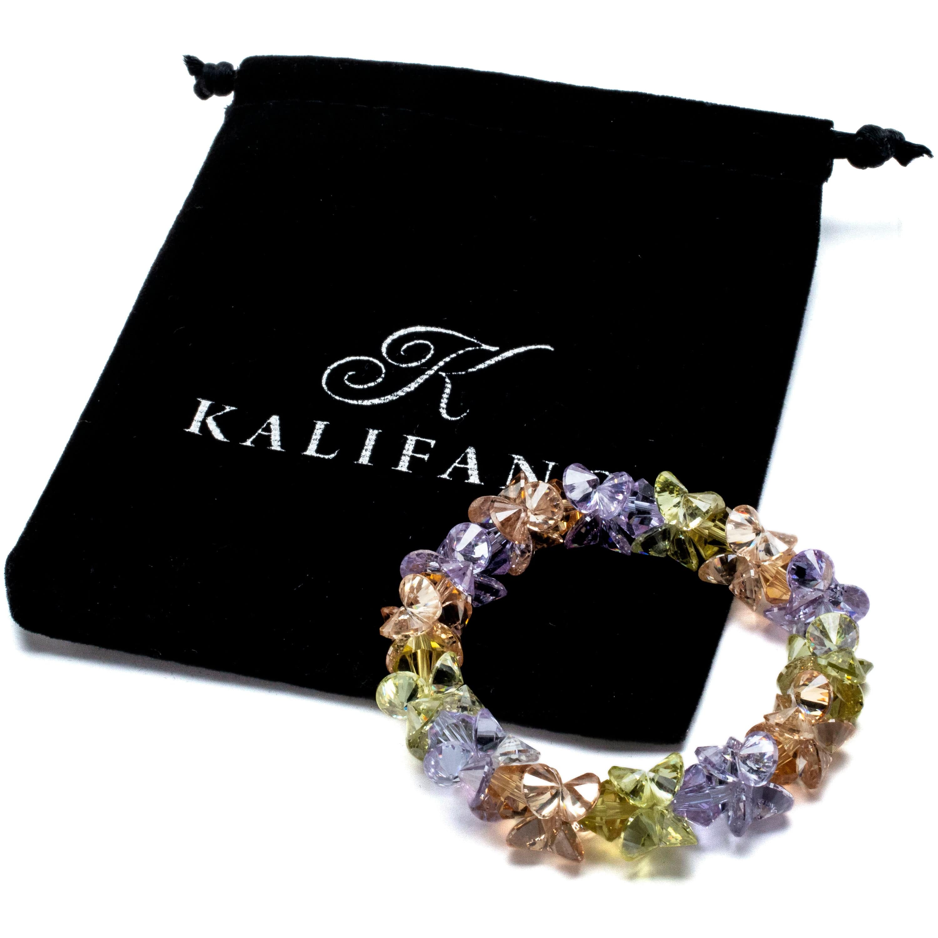 Kalifano Cubic Zirconia Bracelets Pastel Spring Faceted Cubic Zirconia Crystal Elastic Bracelet GOLD-BCZ-08
