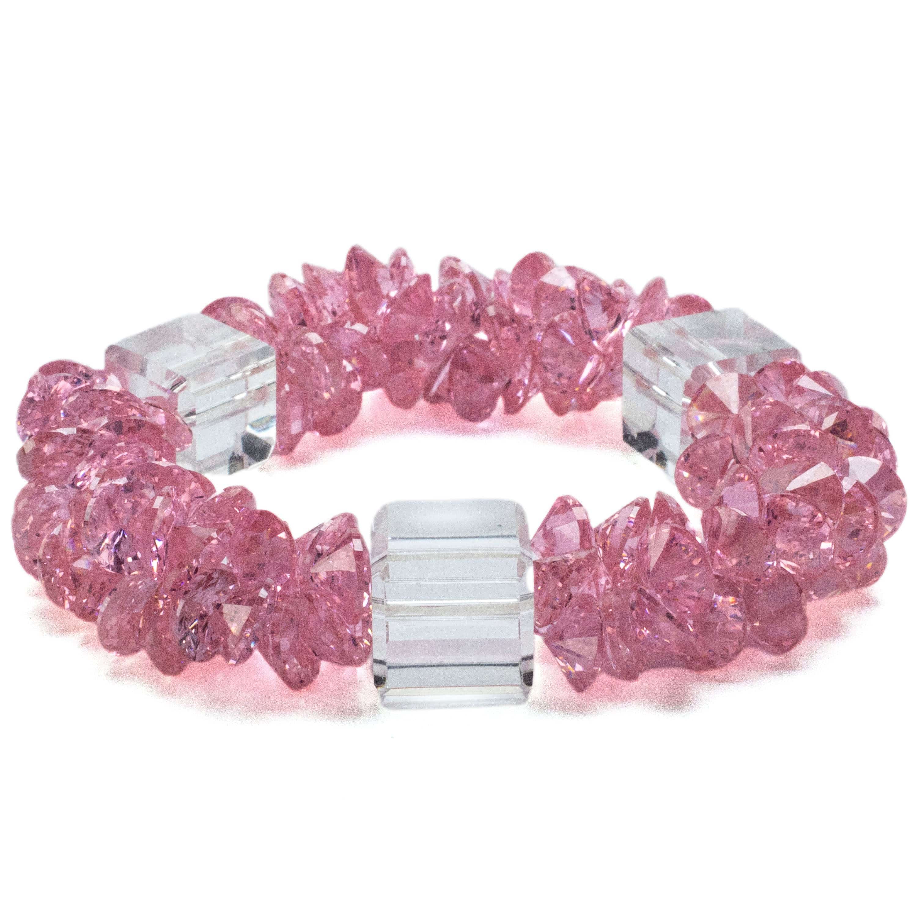 Kalifano Cubic Zirconia Bracelets Pink Cherry Blossom Faceted Cubic Zirconia Crystal Elastic Bracelet GOLD-BCZ-11