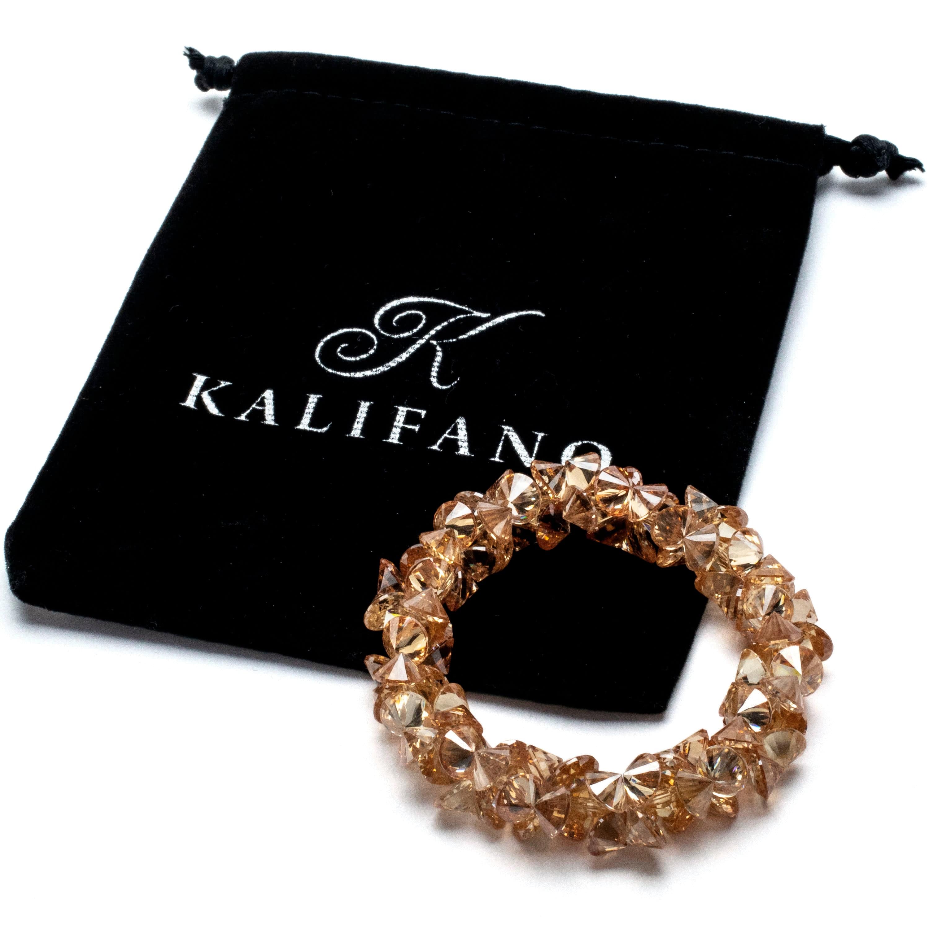 Kalifano Cubic Zirconia Bracelets Poppy Orange Faceted Cubic Zirconia Crystal Elastic Bracelet GOLD-BCZ-02