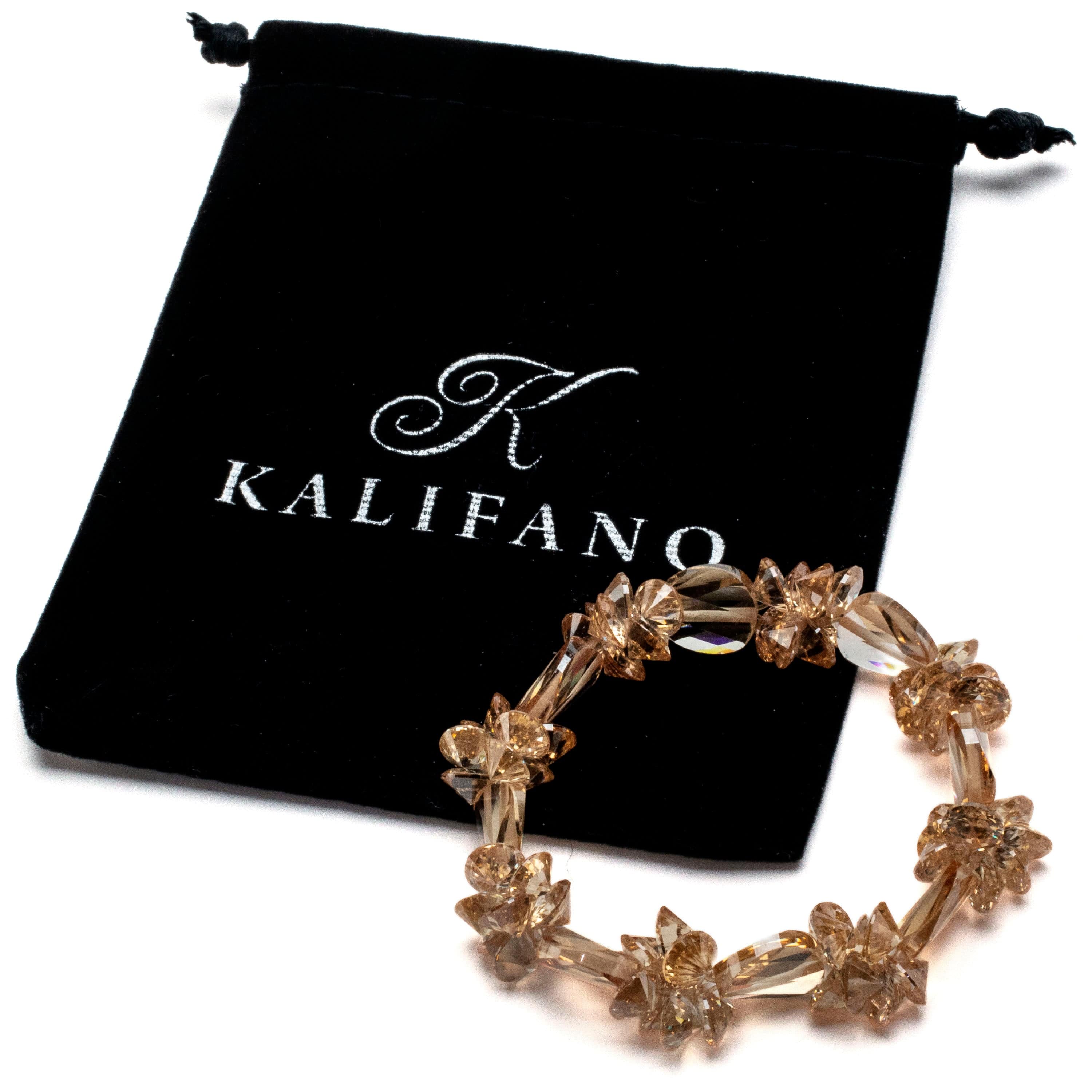 Kalifano Cubic Zirconia Bracelets Poppy Orange Faceted Cubic Zirconia Crystal Elastic Bracelet GOLD-BCZ-05