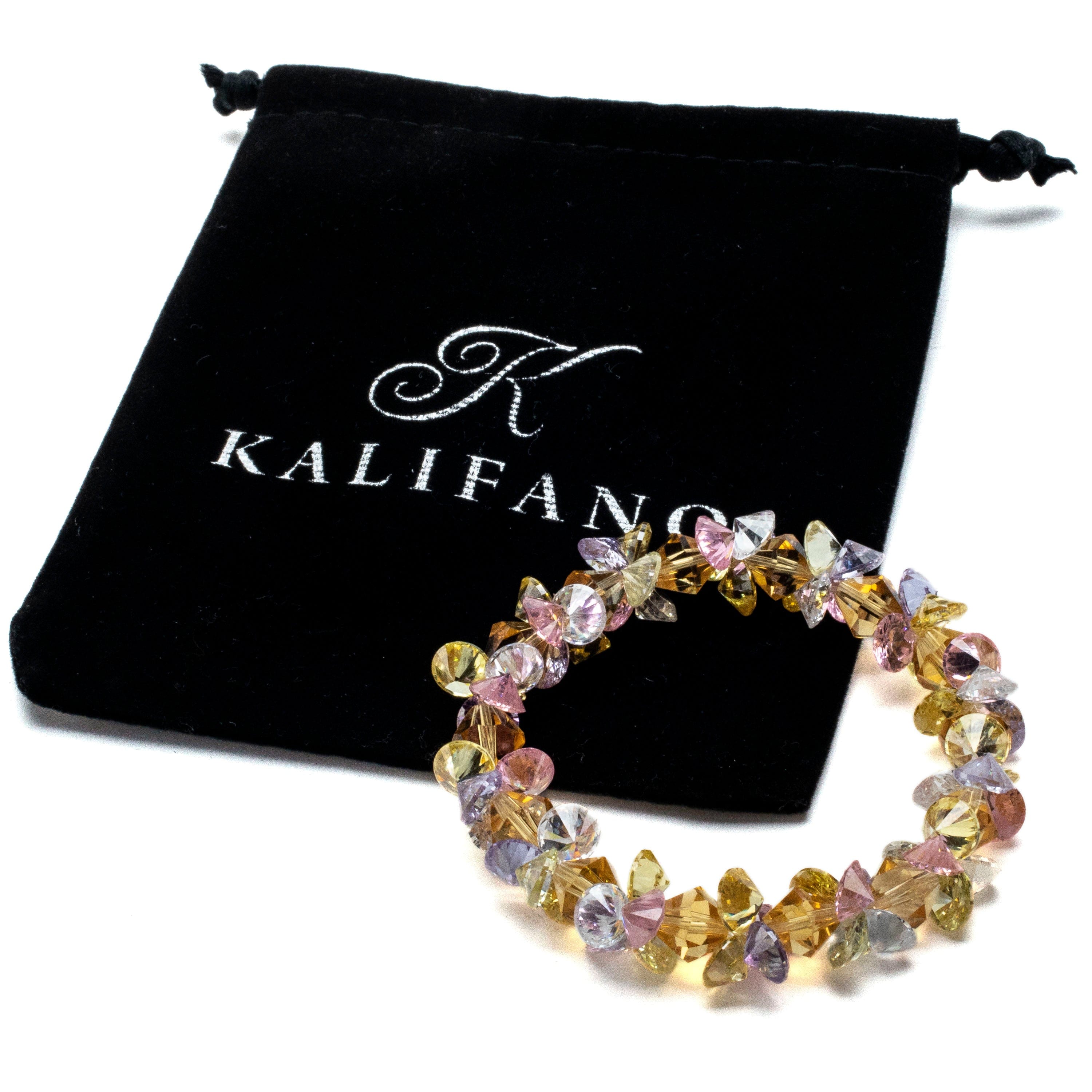Kalifano Cubic Zirconia Bracelets Spring Faceted Cubic Zirconia Crystal Elastic Bracelet GOLD-BCZ-01