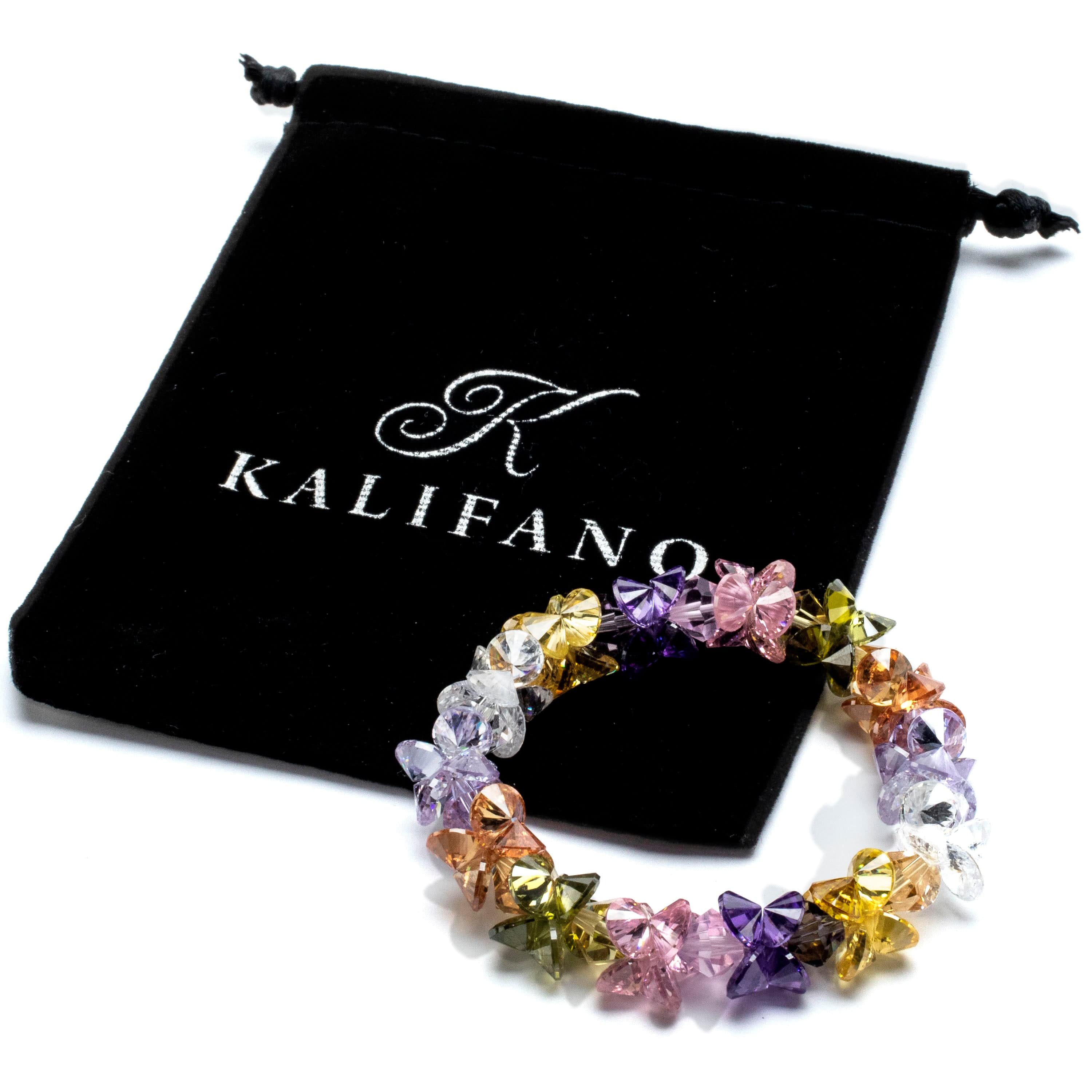 Kalifano Cubic Zirconia Bracelets Summer Blossom Faceted Cubic Zirconia Crystal Elastic Bracelet GOLD-BCZ-19