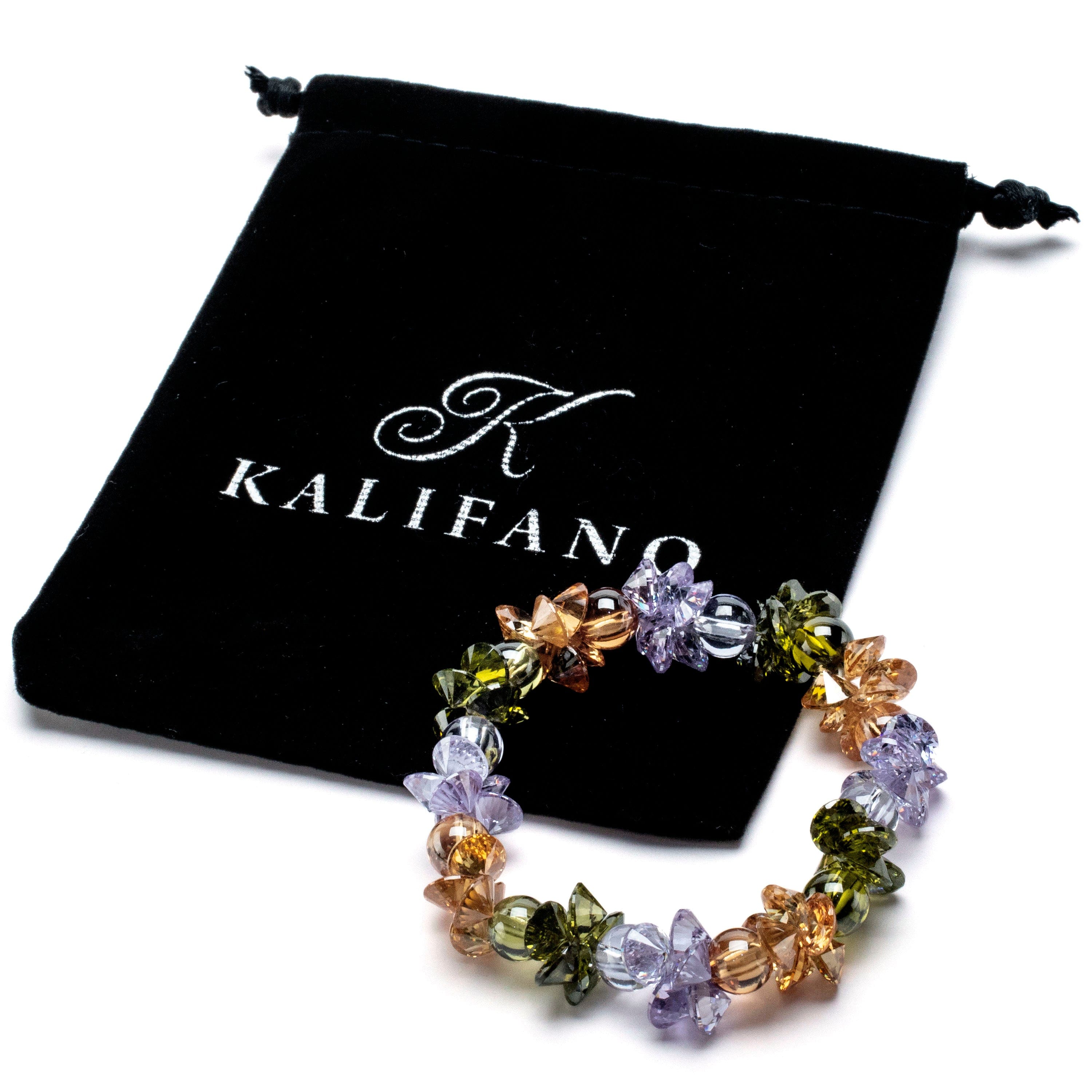 Kalifano Cubic Zirconia Bracelets Summer Faceted Cubic Zirconia Crystal Elastic Bracelet GOLD-BCZ-18