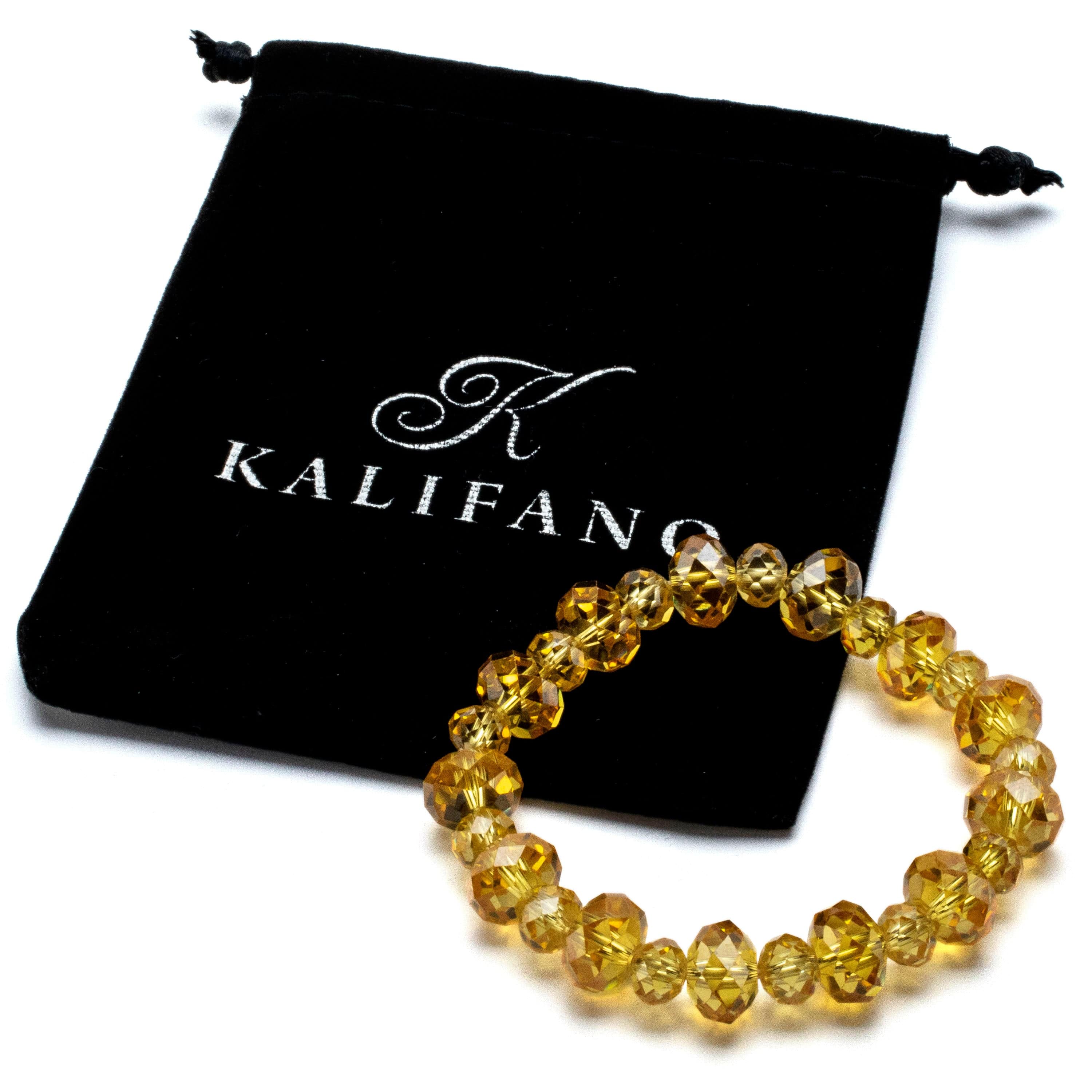 Kalifano Cubic Zirconia Bracelets Sunflower Yellow Faceted Cubic Zirconia Crystal Elastic Bracelet GOLD-BCZ-14