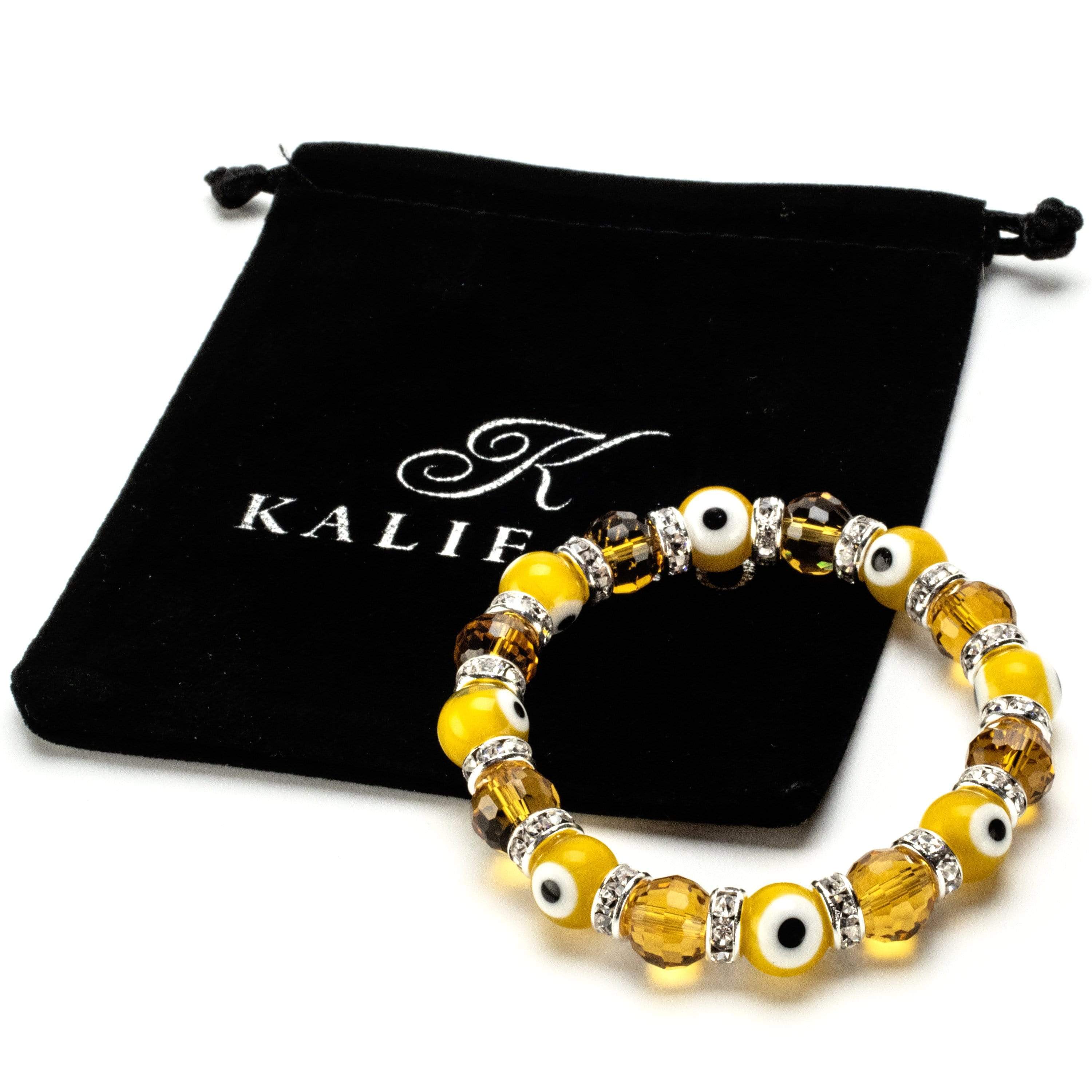 Kalifano Evil Eye Jewelry Citrine Evil Eye Glass Bracelet with Cubic Zirconia Crystals BLUE-BEE-21