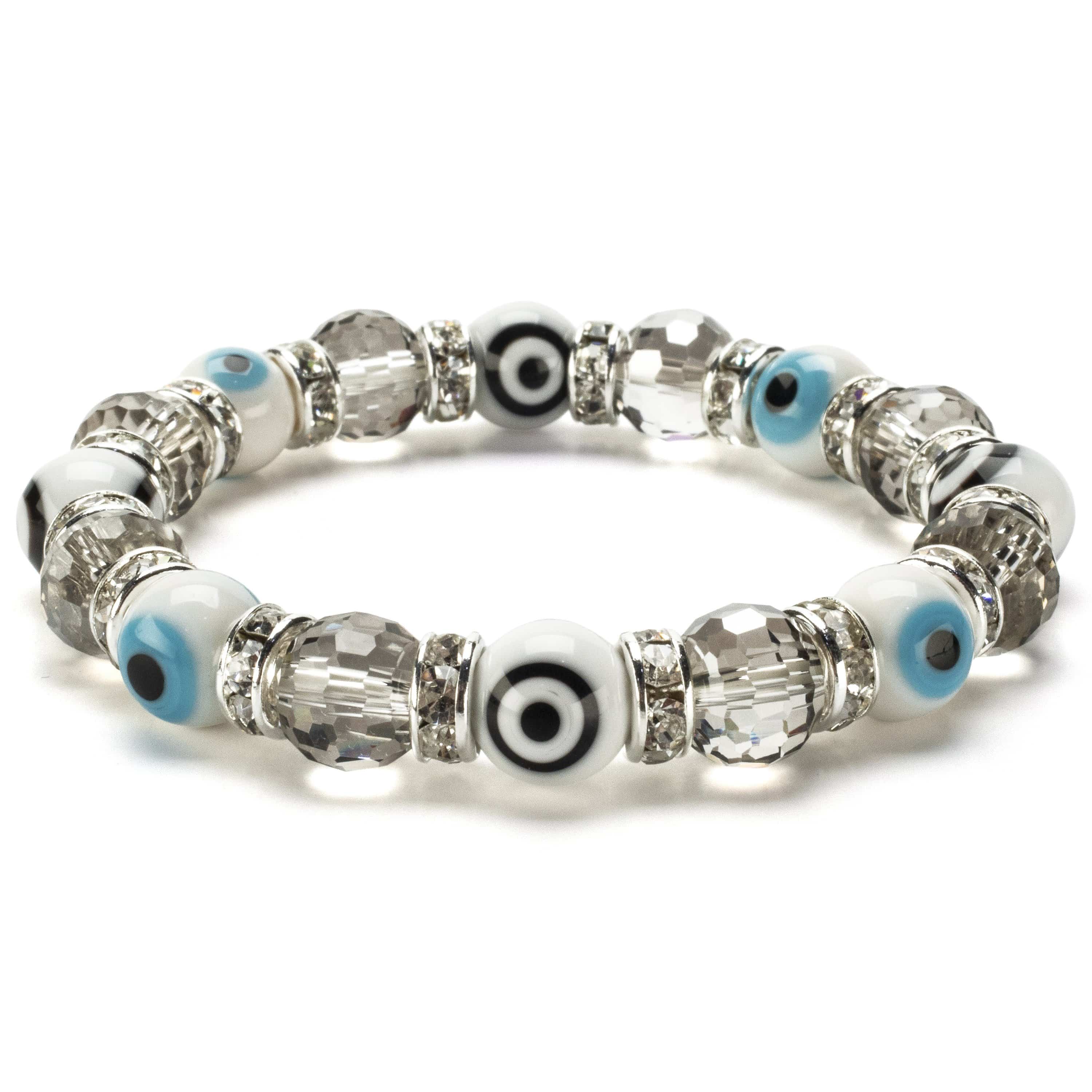 Kalifano Evil Eye Jewelry Diamond & Teal Evil Eye Glass Bracelet with Cubic Zirconia Crystals BLUE-BEE-11