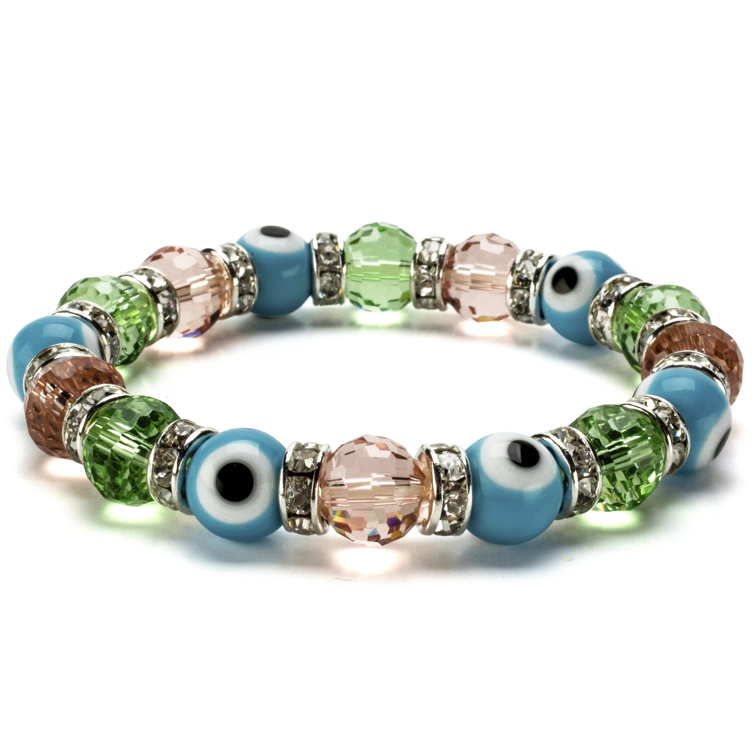 Kalifano Evil Eye Jewelry Multicolor Evil Eye Glass Bracelet with Cubic Zirconia Crystals BLUE-BEE-10
