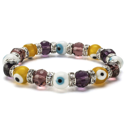 Kalifano Evil Eye Jewelry Multicolor Evil Eye Glass Bracelet with Cubic Zirconia Crystals BLUE-BEE-14