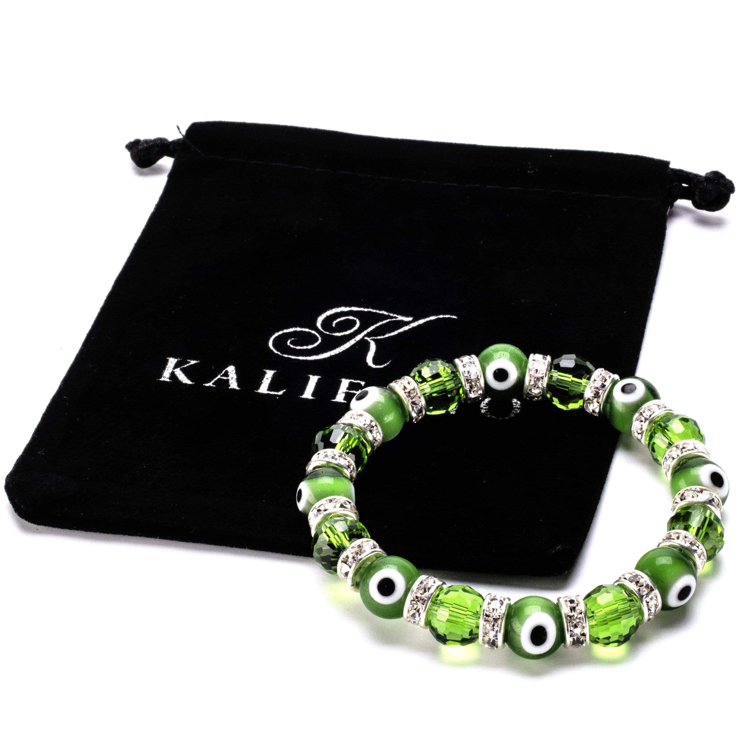 Kalifano Evil Eye Jewelry Peridot Green Evil Eye Glass Bracelet with Cubic Zirconia Crystals BLUE-BEE-09