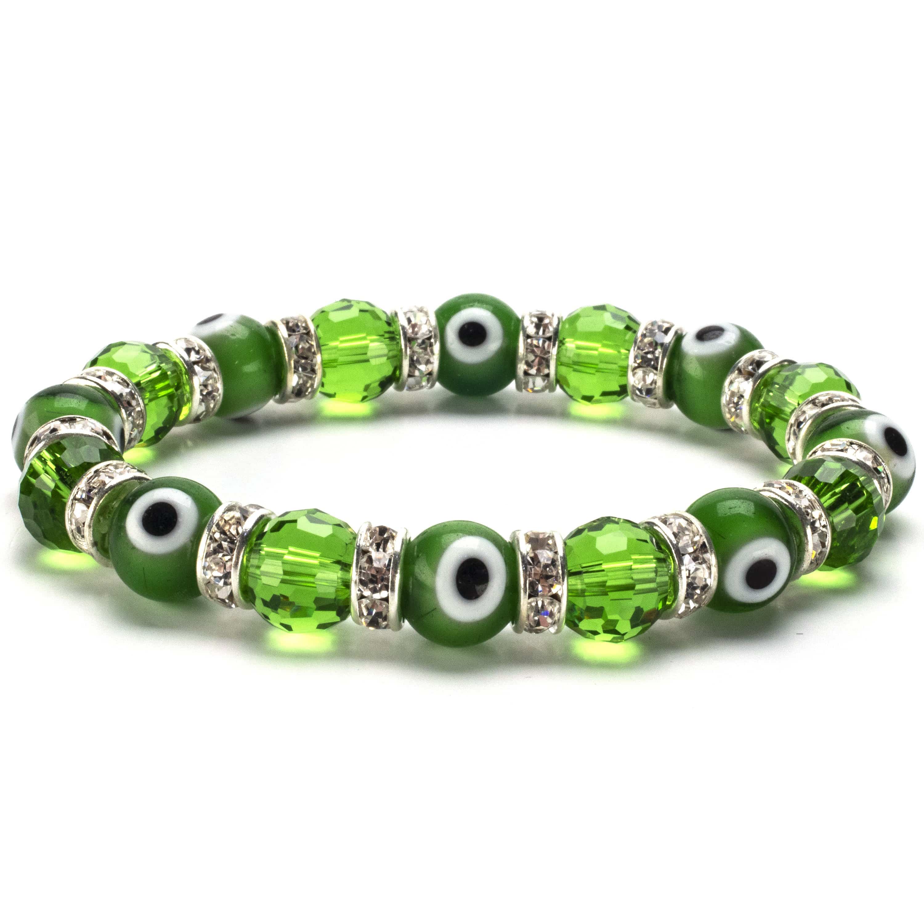 Kalifano Evil Eye Jewelry Peridot Green Evil Eye Glass Bracelet with Cubic Zirconia Crystals BLUE-BEE-09