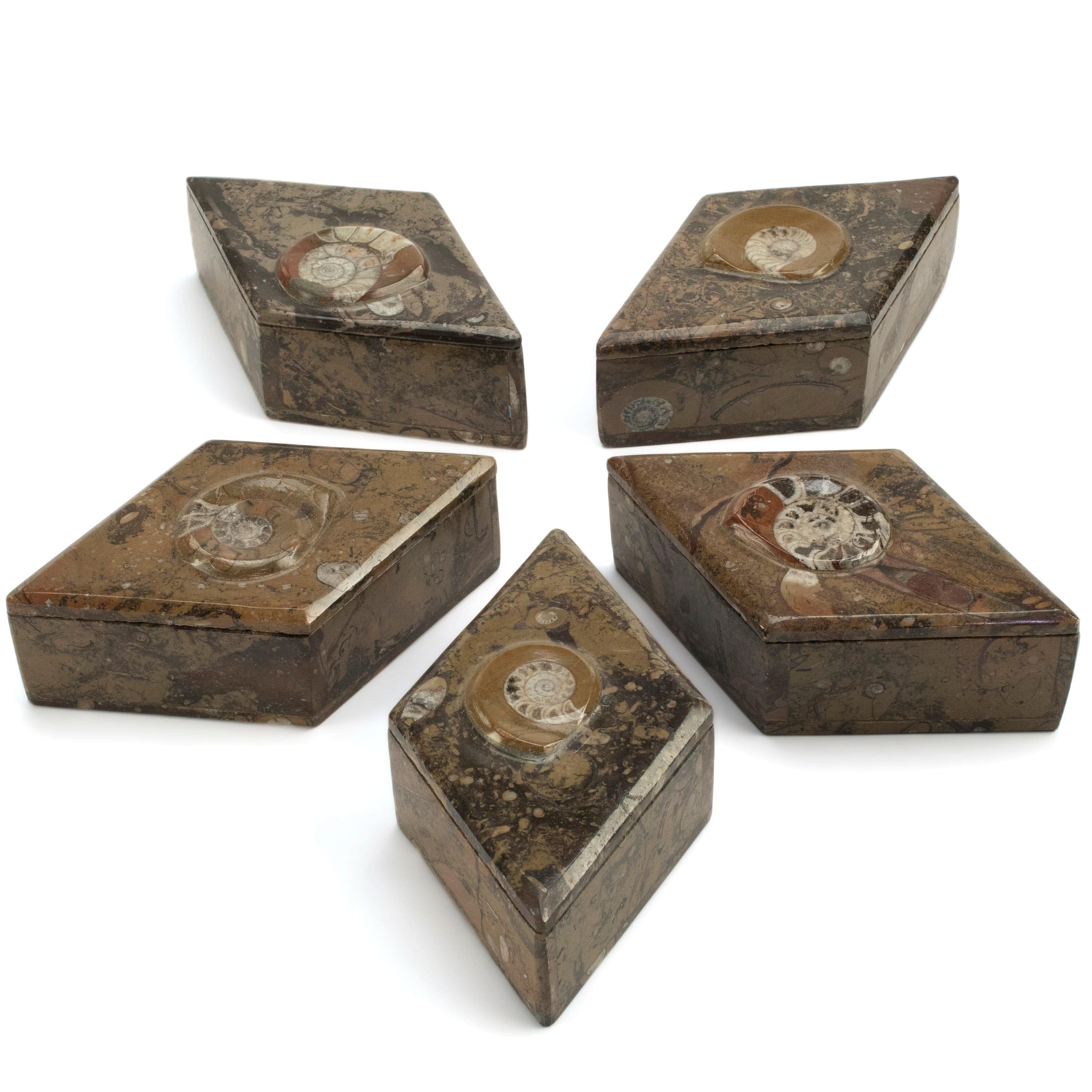 Kalifano Fossils & Minerals Natural Ammonite Vanity Box from Morocco - Diamond Shaped & Brown SVA-AMM-BN2