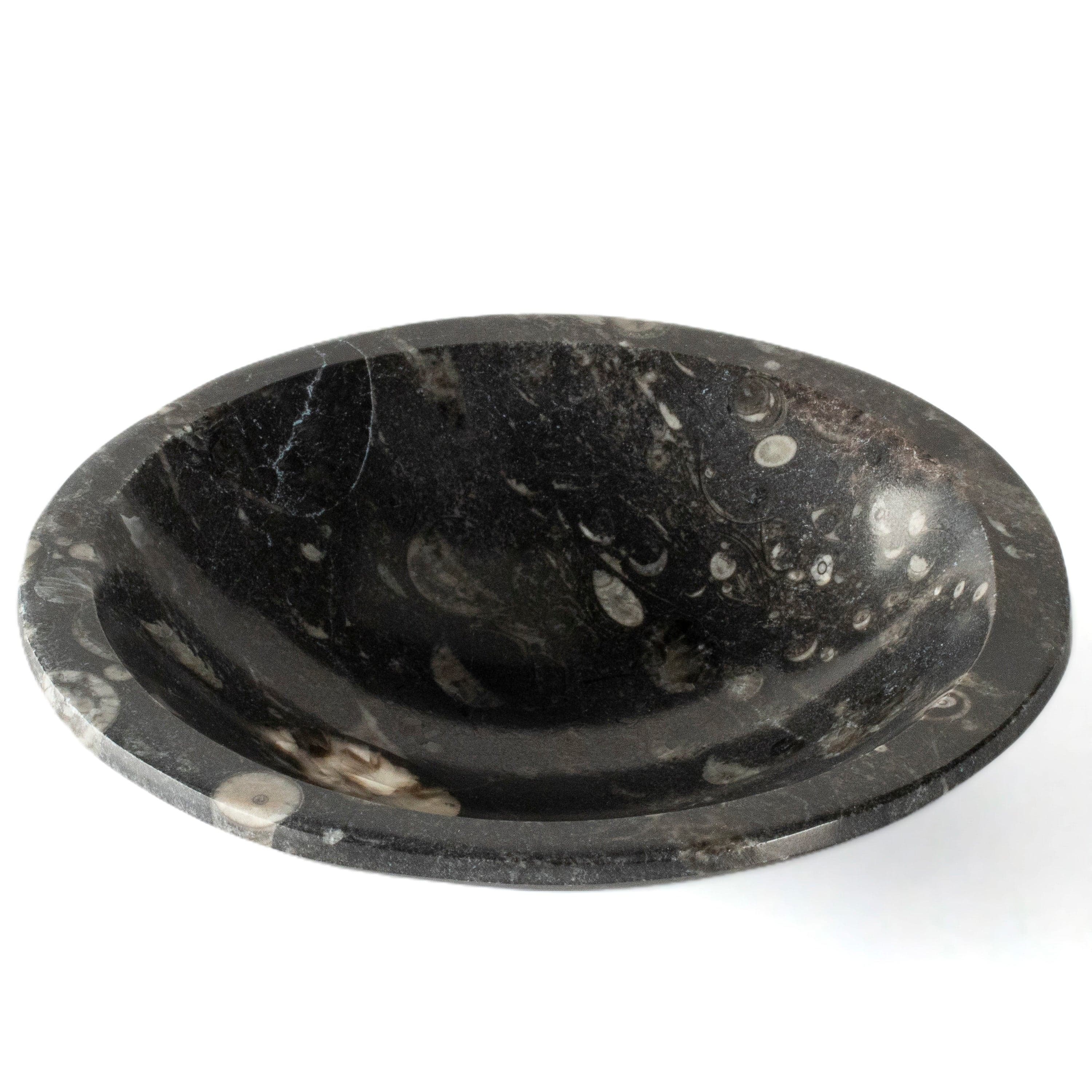 Kalifano Fossils & Minerals Natural Black Orthoceras Bowl from Morocco- 5" BORO100