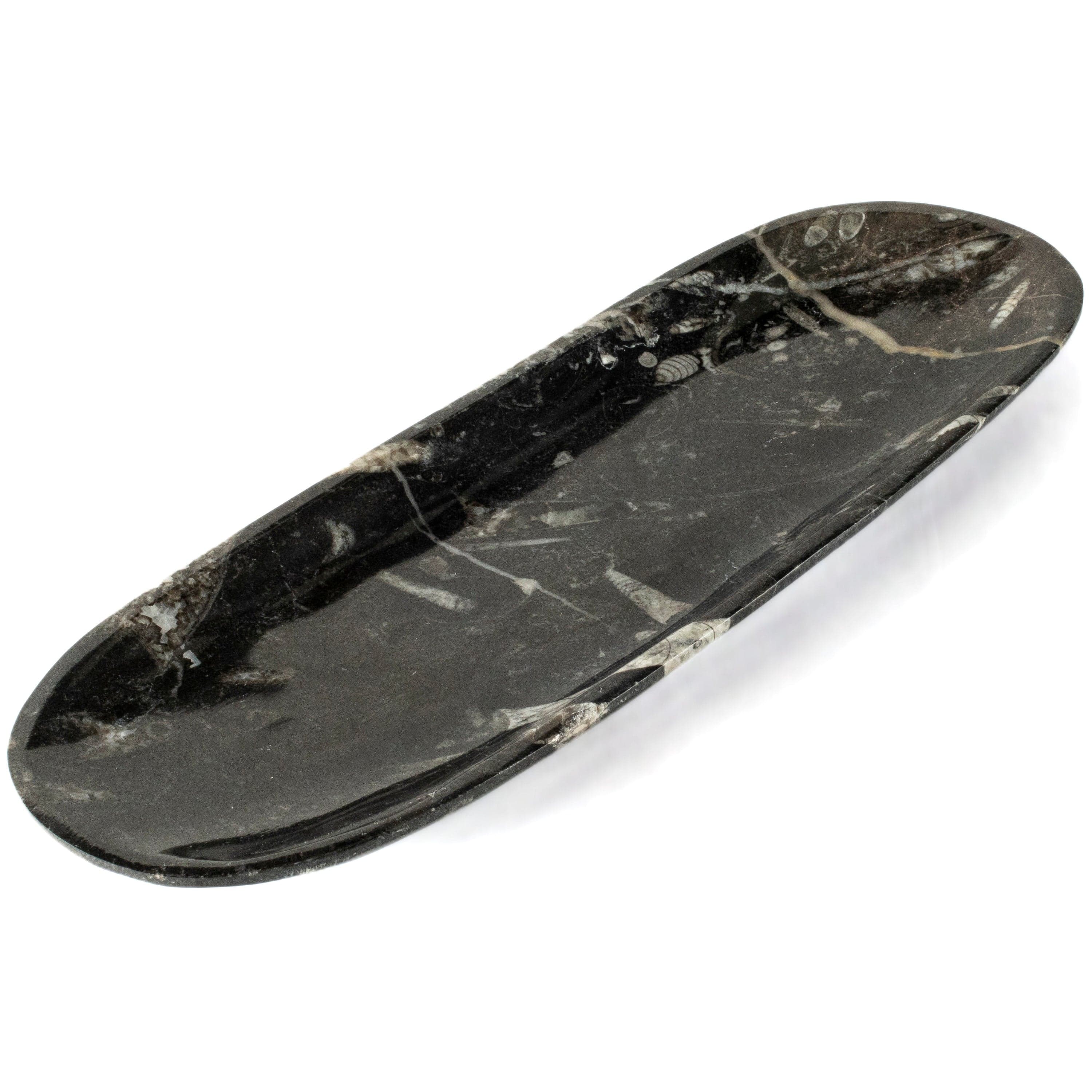 Kalifano Fossils & Minerals Natural Black Orthoceras Long Oval Bowl from Morocco- 12" BORO240