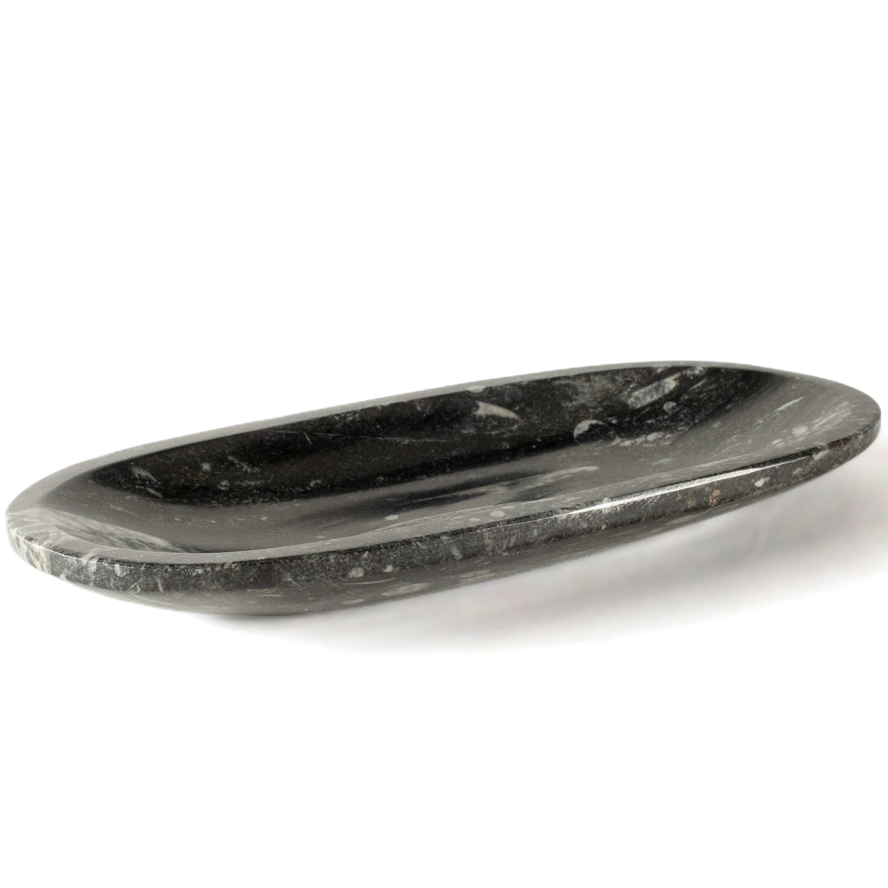 Kalifano Fossils & Minerals Natural Black Orthoceras Oval Bowl from Morocco - 7.5" BORO120