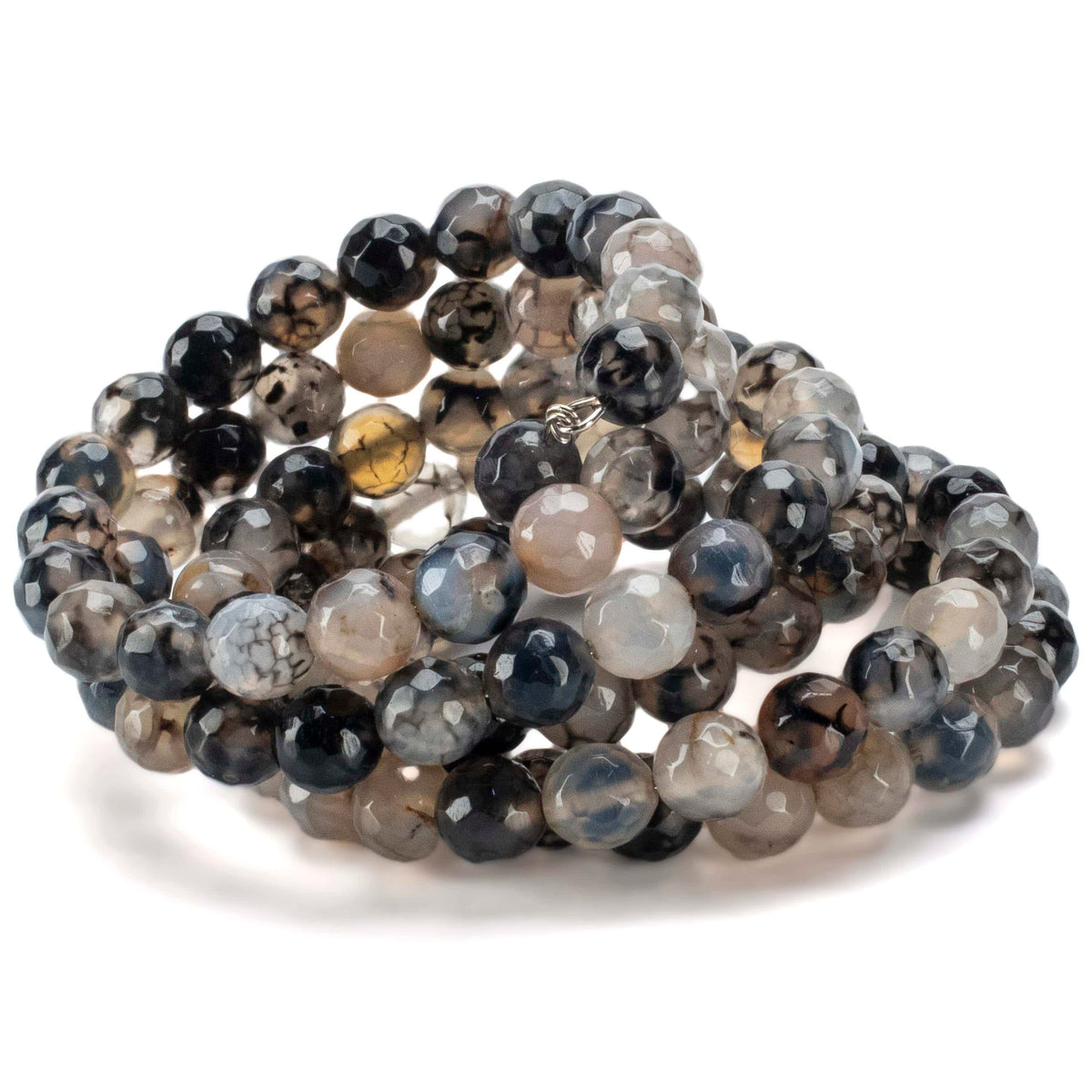 Kalifano Gemstone Bracelets 5 Coil Faceted 8 mm Agate Bracelet - Grey Agate BC8-GA