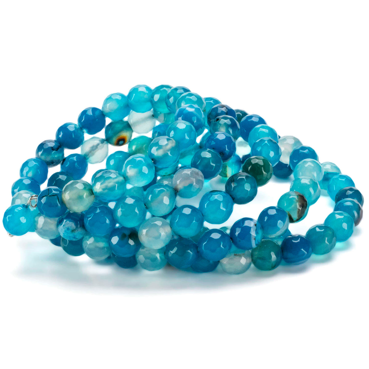 Kalifano Gemstone Bracelets 5 Coil Faceted 8 mm Agate Bracelet - Turquoise BC8-TQ